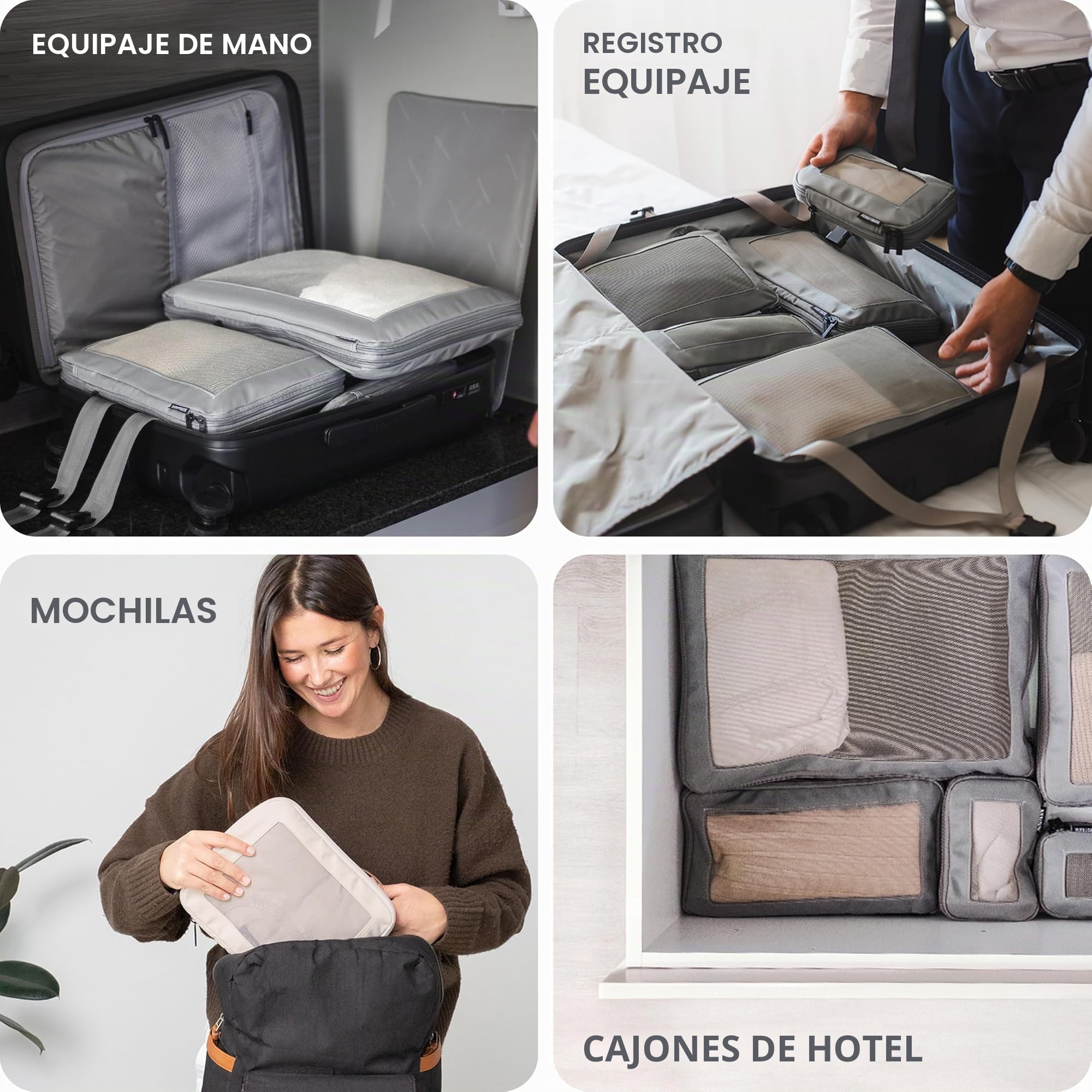 Aerotrunk Cubos de embalaje de compresión para maletas, organizadores de equipaje de compresión con doble cremallera, cubos de equipaje de viaje lavables (paquete de 4, negro)
