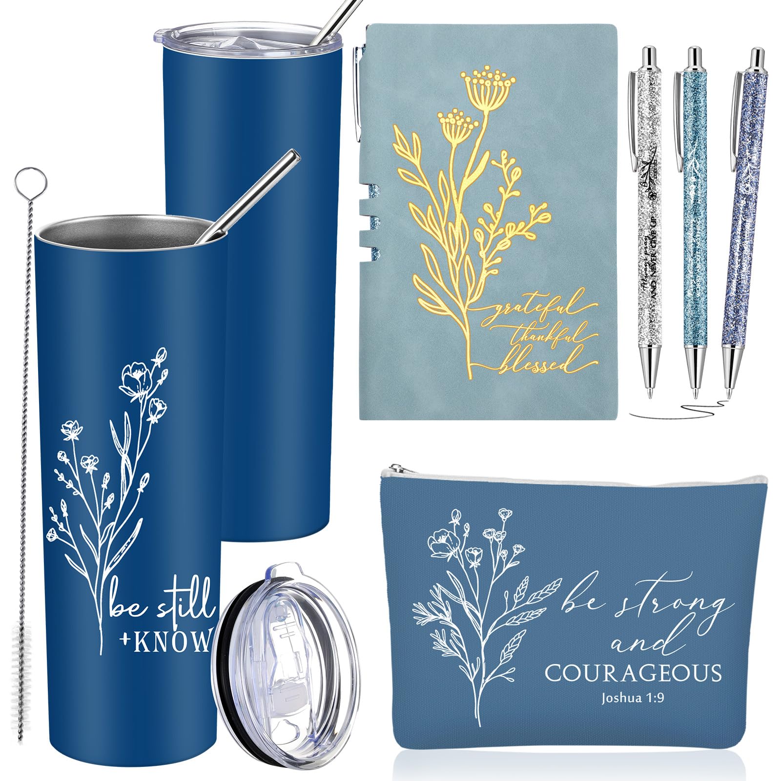 Funnymoom 6 Pcs Christian Gift Set for Women Christmas Inspirational Religious Gift 20 oz Tumbler Makeup Bag A6 Leather Journal Ballpoint Pens for