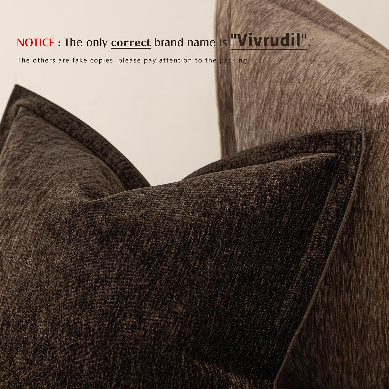 Decorative Chenille Luxury Throw Pillow Covers with Wide Edge, Textured Lumbar Pillowcases, Soft Velvet Cushion Cover Home Décor for Couch Sofa Chair Living,12×20 Inch, Set of 2, Dark Brown