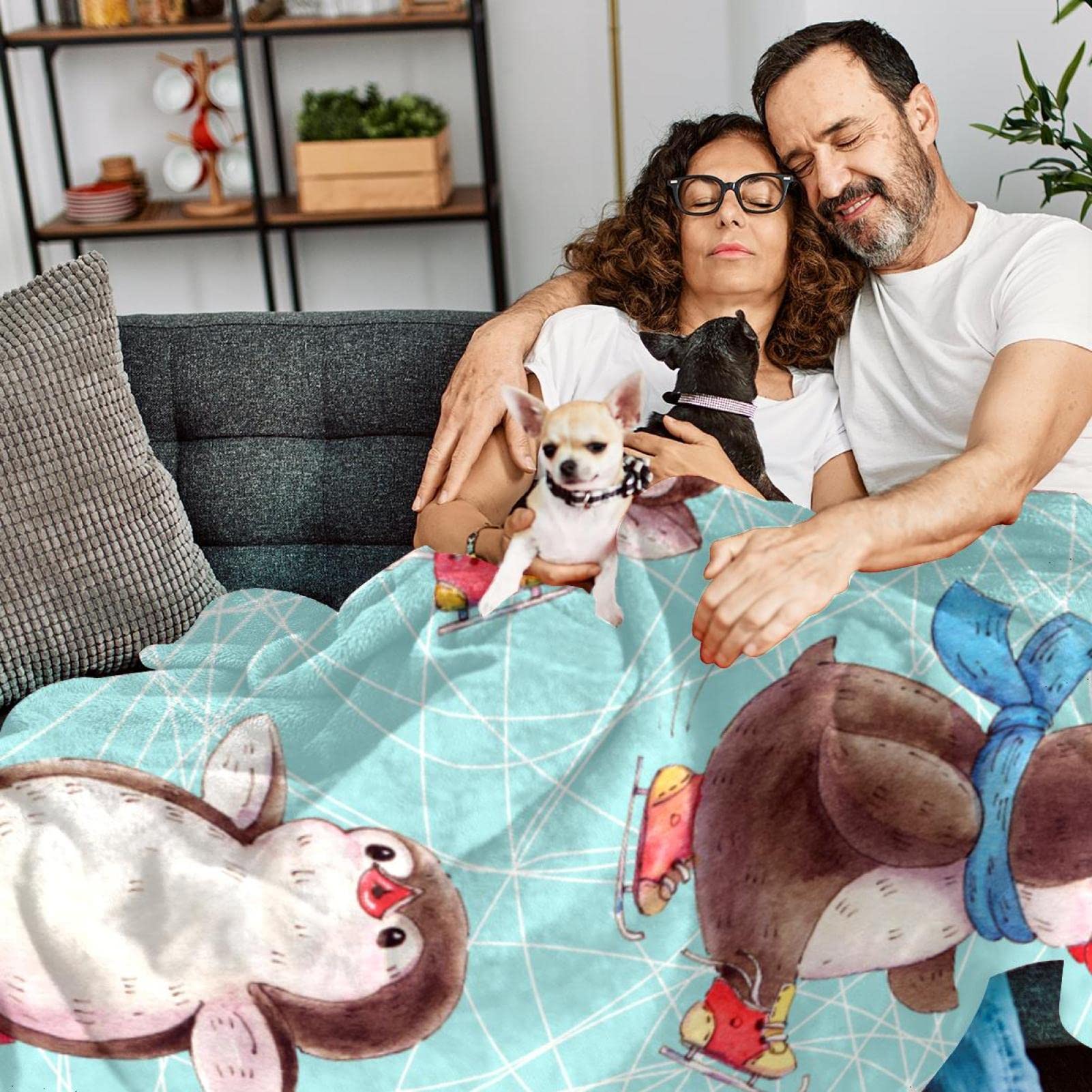 Loussiesd - Coperta in pile con pinguino per divano e divano con stampa a forma di animale carino, coperta decorativa in peluche con motivo a pinguino, polizia, 76,2 x 101,6 cm