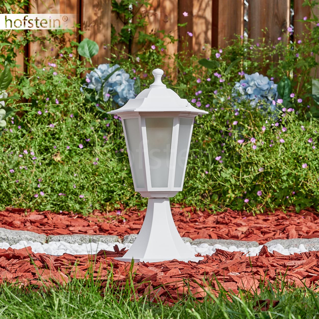 Luminaria de exterior Loria, luminaria de pie de metal/vidrio en blanco/gris claro, discos intercambiables en transparente, aspecto antiguo, 37 cm, jardín, iluminación de jardín IP44, E27 sin bombilla