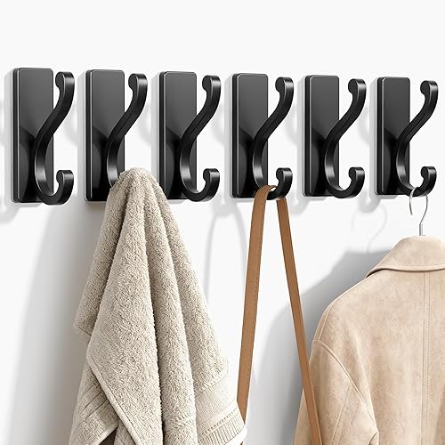 Miniatura 9 de Ganchos de Abrigo Plateados para Colgar – Paquete de 6 Ganchos Autoadhesivos de Montaje en Pared para Ropa, Toallas, Llaves, Bolso, Mochila, Ganchos