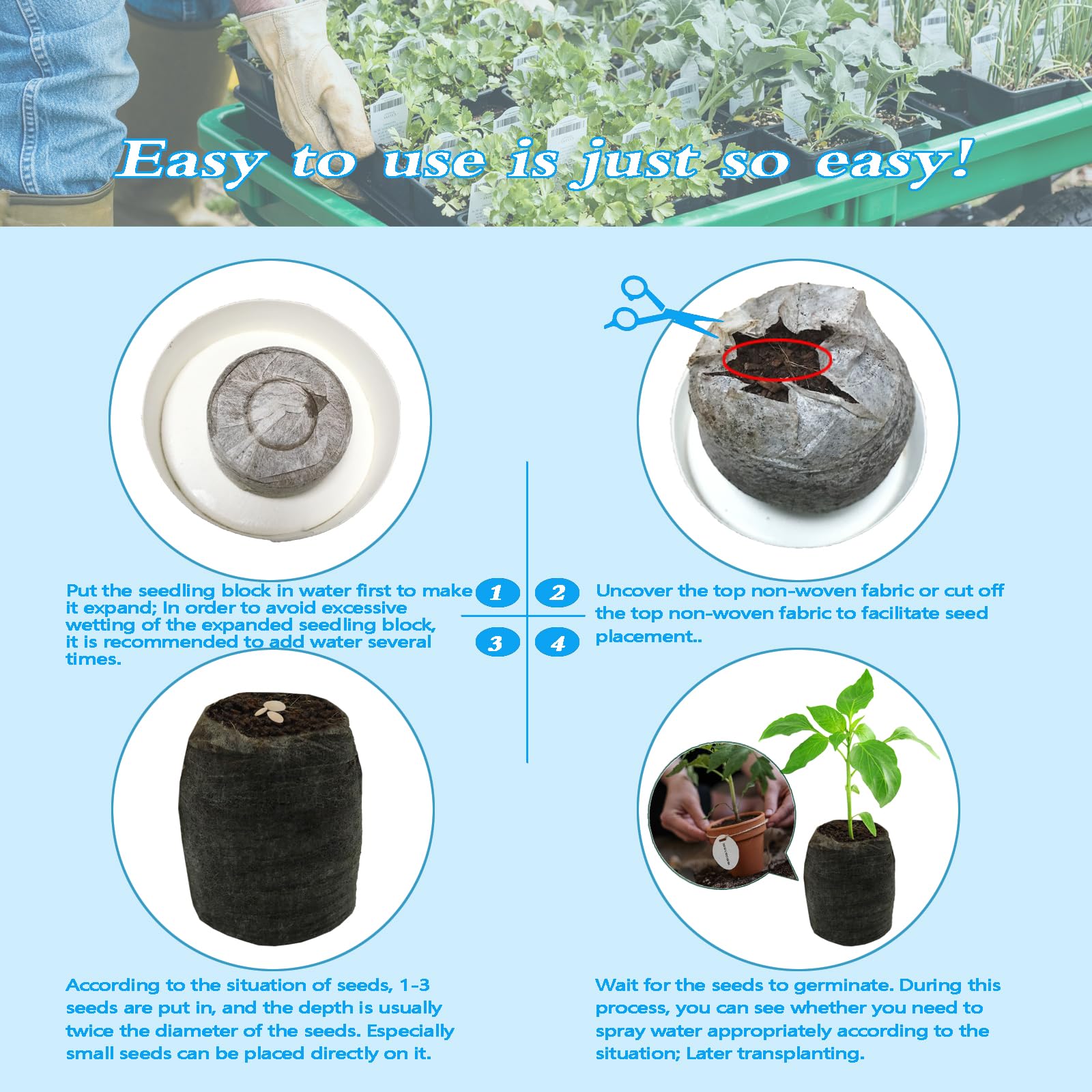 255 piezas de fibra de pellets de turba de 40 mm, iniciadores de semillas de plantas, pellets de turba, tapones de cápsulas de tierra, tierra comprimida de turba, fertilizante de semillas