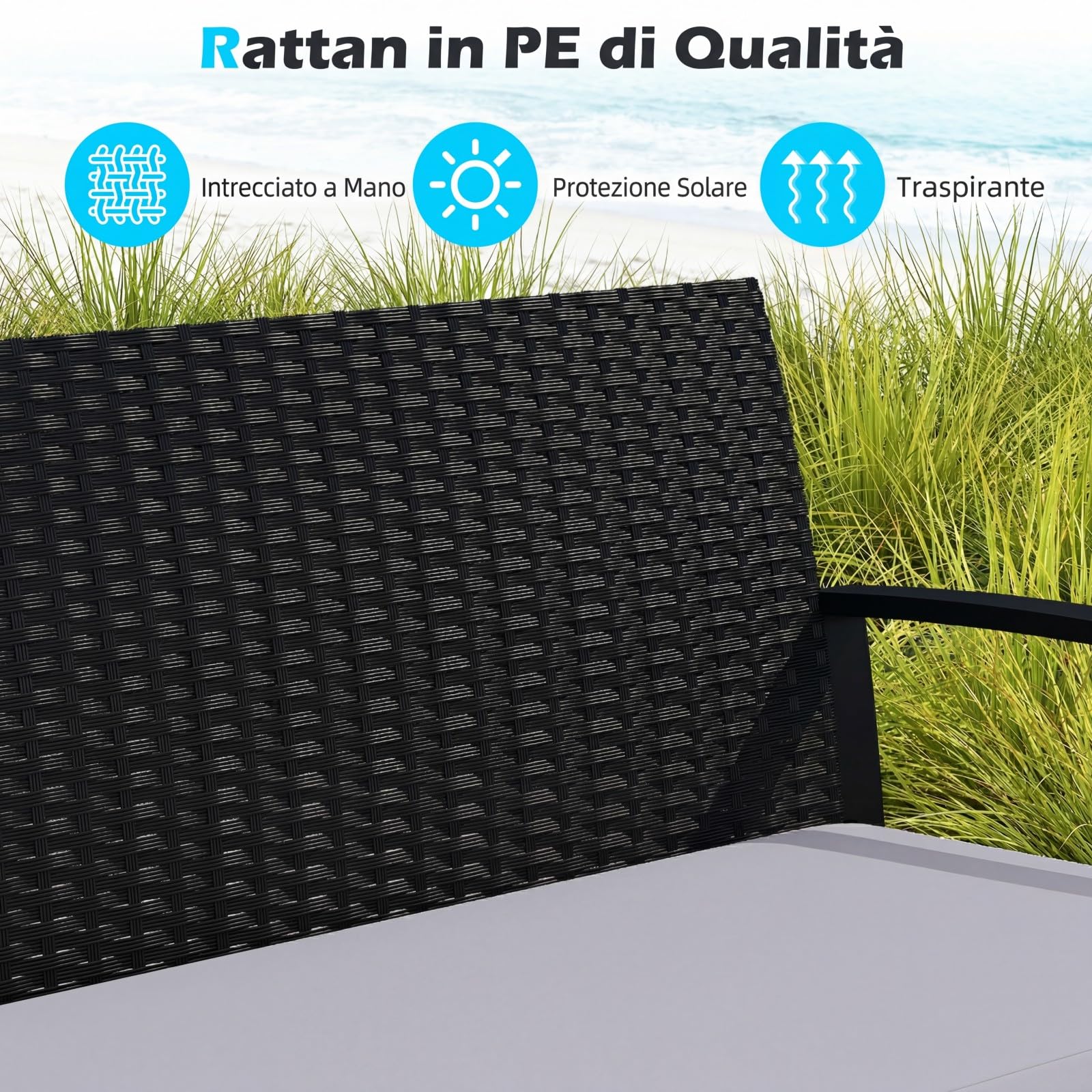 COSTWAY Set Salotto da Giardino a 4 Pezzi, Divanetto in Rattan con 2 Poltrone Ergonomiche e Tavolino con Piano in Vetro Temperato, Set Mobili da Esterno con Cuscini per Balcone e Patio (Grigio)