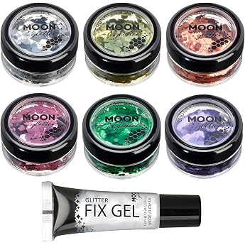 Moon Glitter Classic Coarse Glitter - 100% Cosmetic Glitter for Face Body Nails Hair and Lips - 3g - Set of 6 Colors