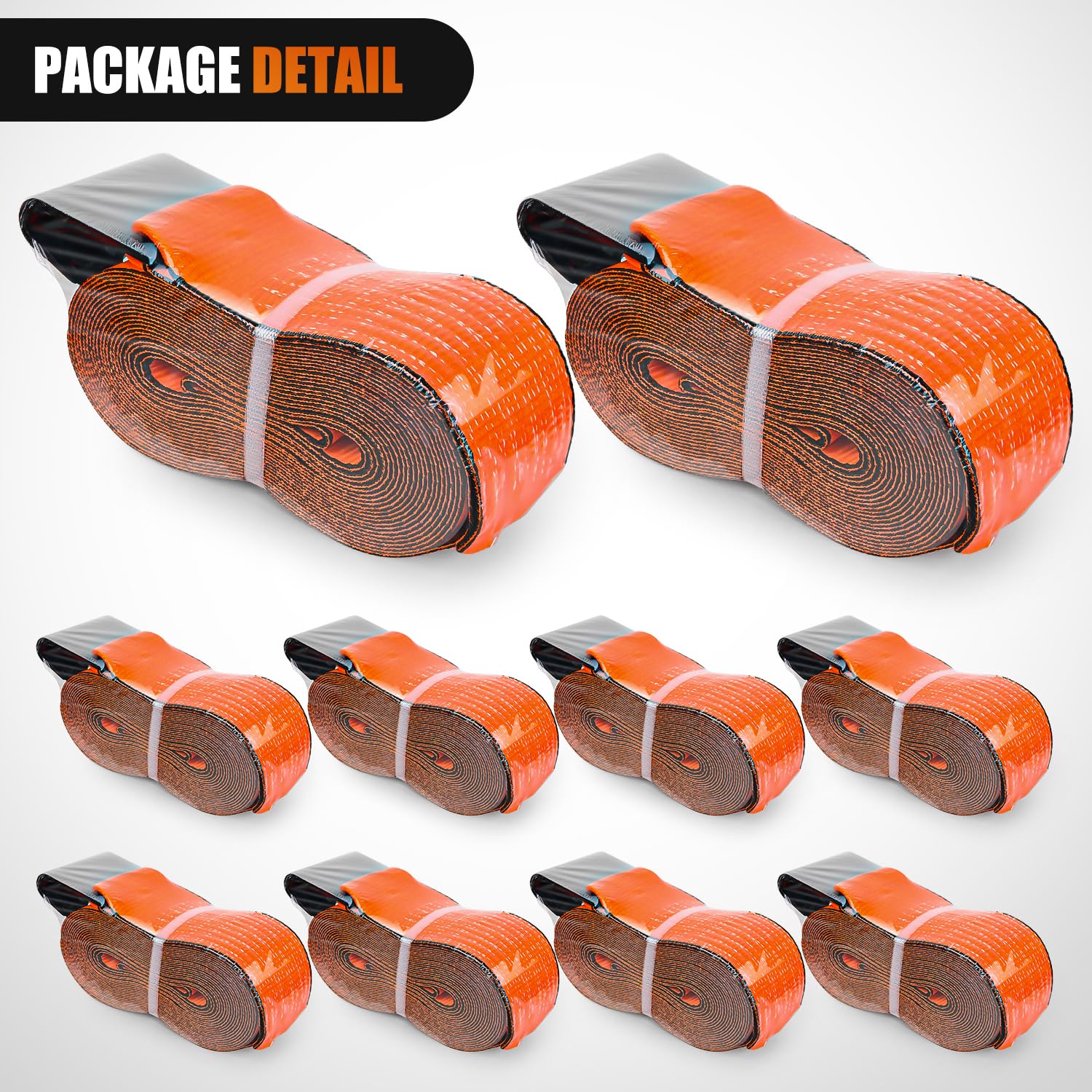 Nilight Cinghie per camion da 10,2 cm x 7,6 m, arancioni, resistenti, con gancio piatto, resistenza alla rottura, 7.620 kg, carico fino a 2.449 kg, per pianali, camion, rimorchi, fattorie, salvataggio