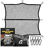 Cargo Net for Pickup Truck Bed - Stretchable 4'x4' to 7'x7', High Elastic Fine Mesh 1''x1'' with 8 Metal Carabiners - Ideal for ATV, SUV, UTV, Truck and Boat Use (Single Layer)