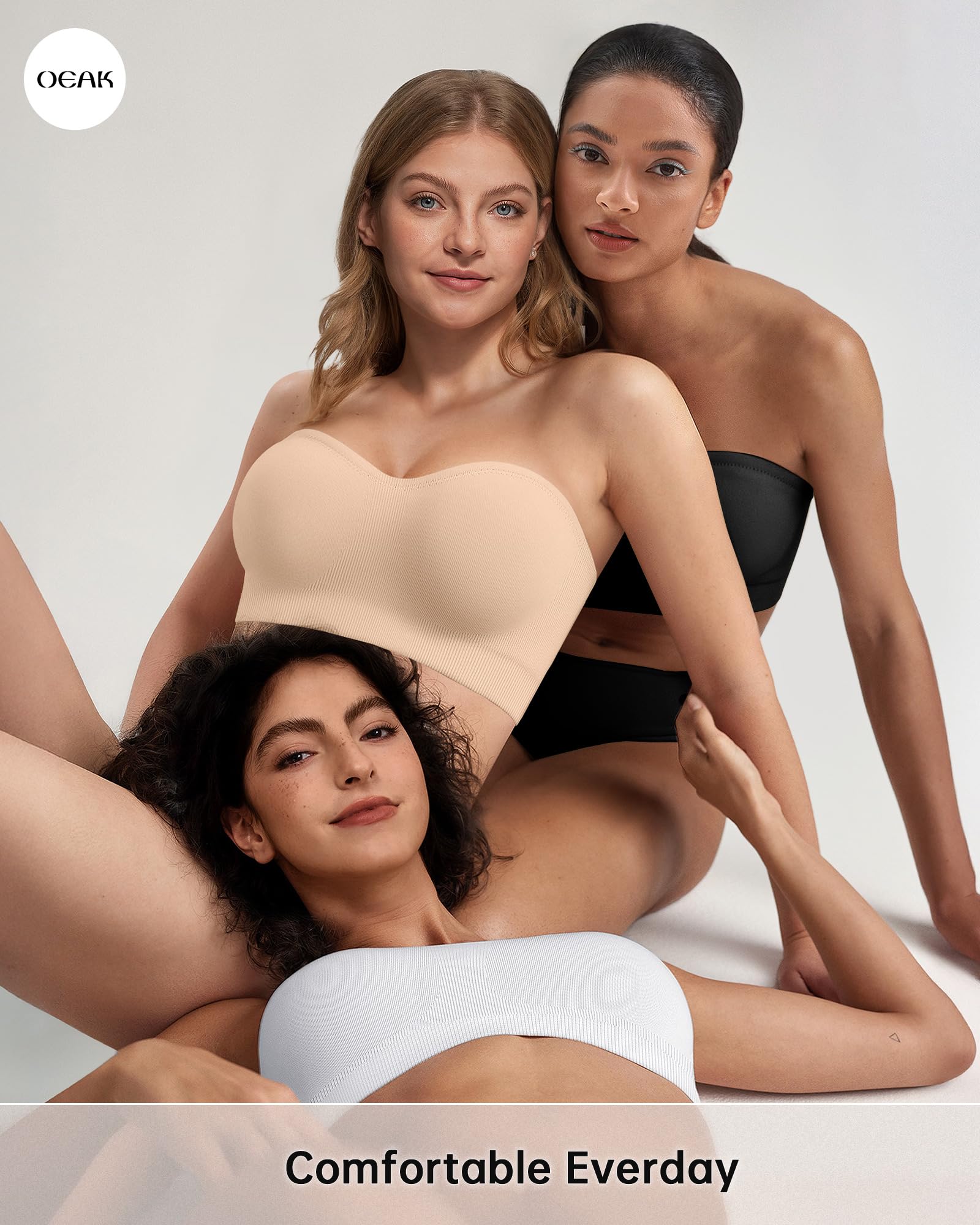 OEAK Soutien-gorge bandeau sans bretelles pour femme - Soutien-gorge bandeau antidérapant - Soutien-gorge push-up sans couture - Soutien-gorge rembourré confortable