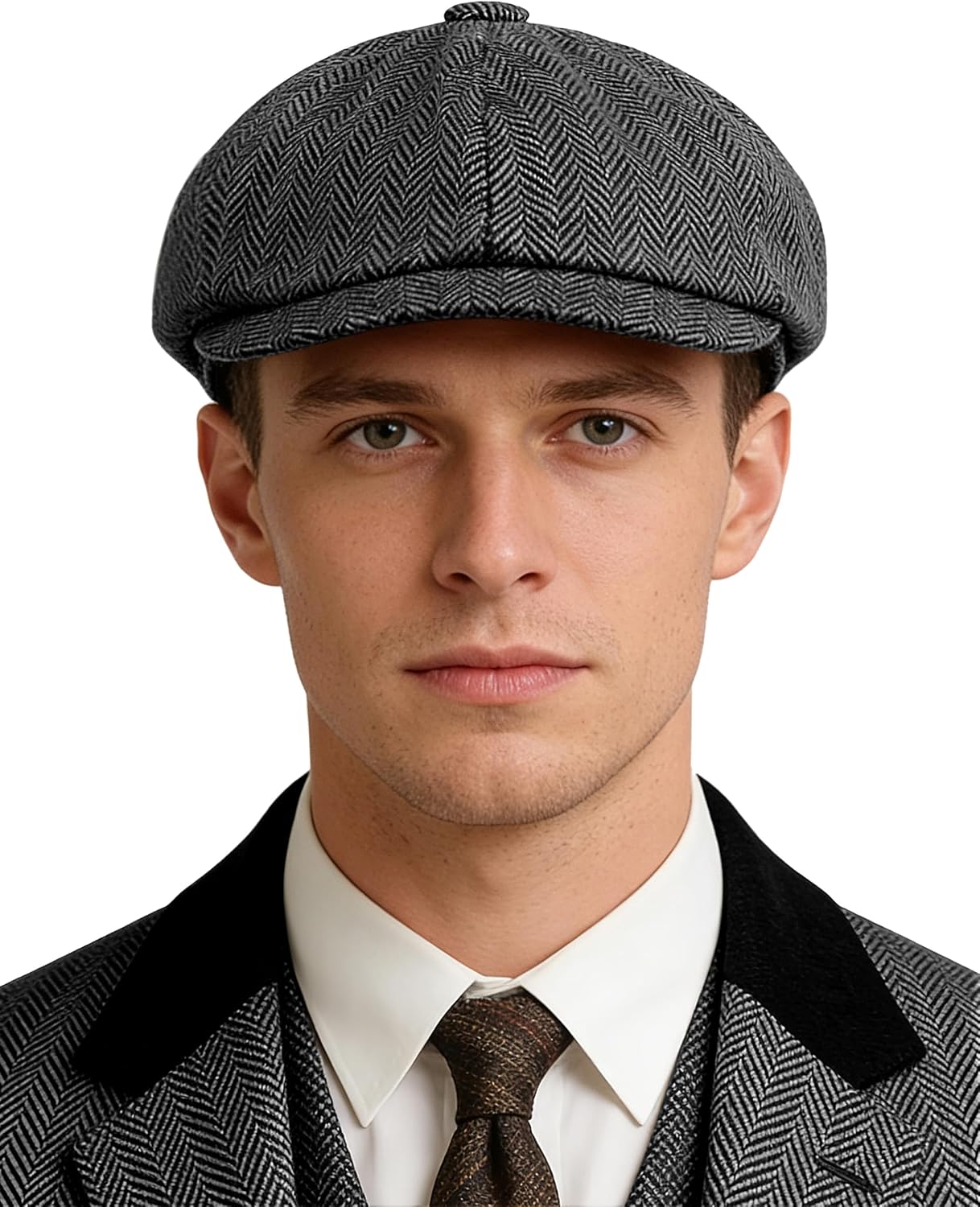 Adult 1920s Newsboy Cap for Men British Gangster Style Costume Baker Wool 8-piece Cap Halloween