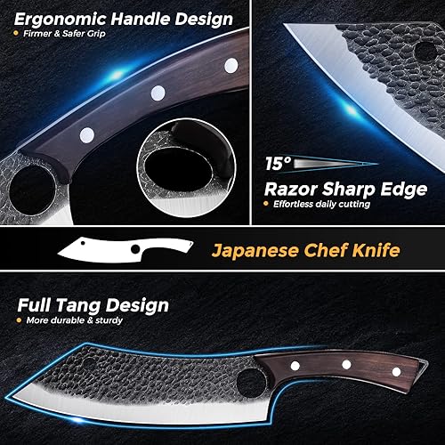 Miniatura 4 de TOMBRO Cuchillos vikingos forjados cuchillo afilado cuchillo de carnicero hecho a mano cuchillo de deshuesado forjado a mano de 78 pulgadas cuchillo