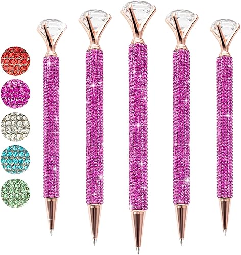 5 bolígrafos grandes de diamantes de cristal, bolígrafo brillante de tinta negra, lindo bolígrafo de diamantes de imitación con diamante para