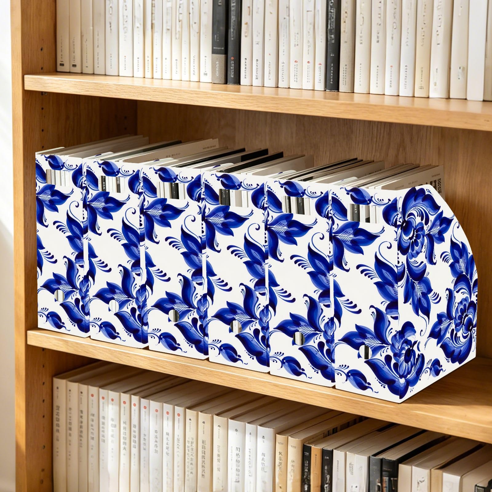 Organiseur de fichiers de bureau à motif floral bleu, bibliothèque