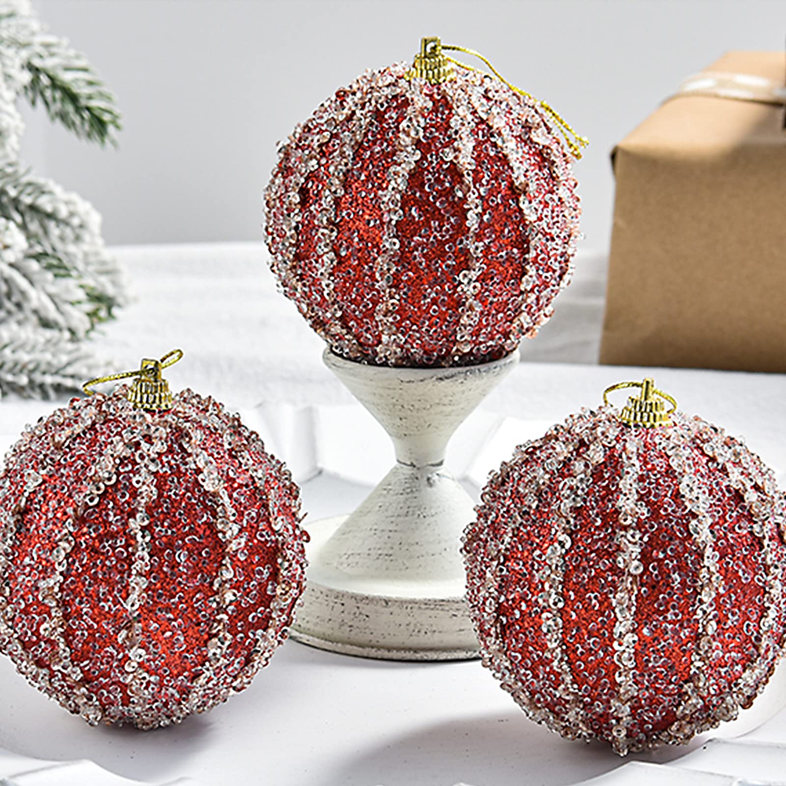 Weddi Weihnachtskugeln, Dekorationszubehör, 10 Stück Weihnachtskugel-Ornamente, 3,15 Zoll Glitzer-Pailletten-Schaumstoffkugel, bruchsichere Weihnachtsdekoration, Baum-Hängekugeln for Weihnachtsbäume (
