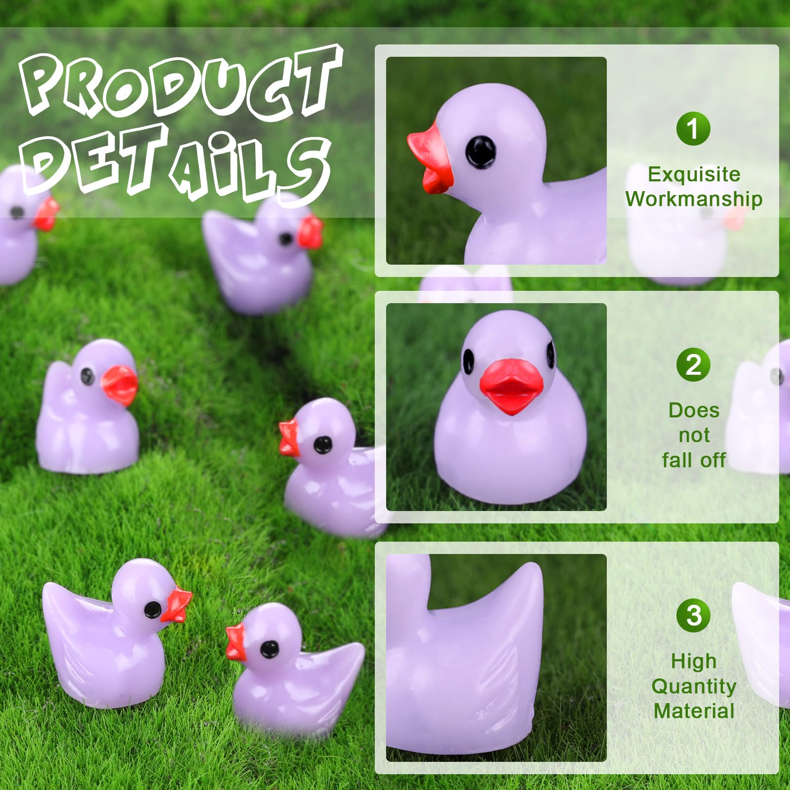 MiniInflat 150-Piece Mini Resin Ducks - Tiny Duck Figures For DIY Crafts, Fairy Gardens, Aquariums (Green)