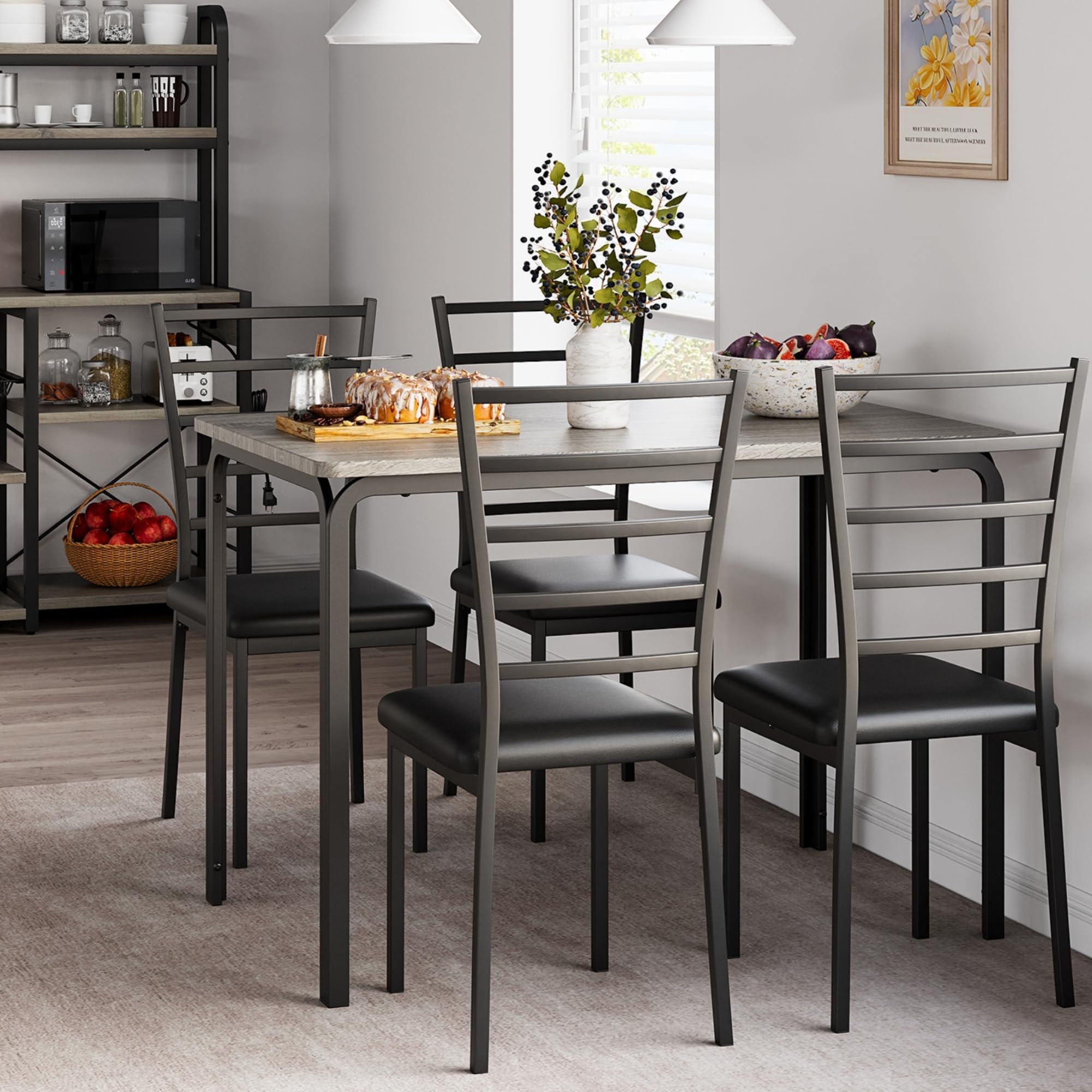 IDEALHOUSE Dining Table Set for 4,Kitchen Table and Chairs for 4, 5 Piece Dining Table Set, Modern Dining Room Table Set, Dinner Table Set for 4, Rectangular Dinette Set Furniture for Home Office