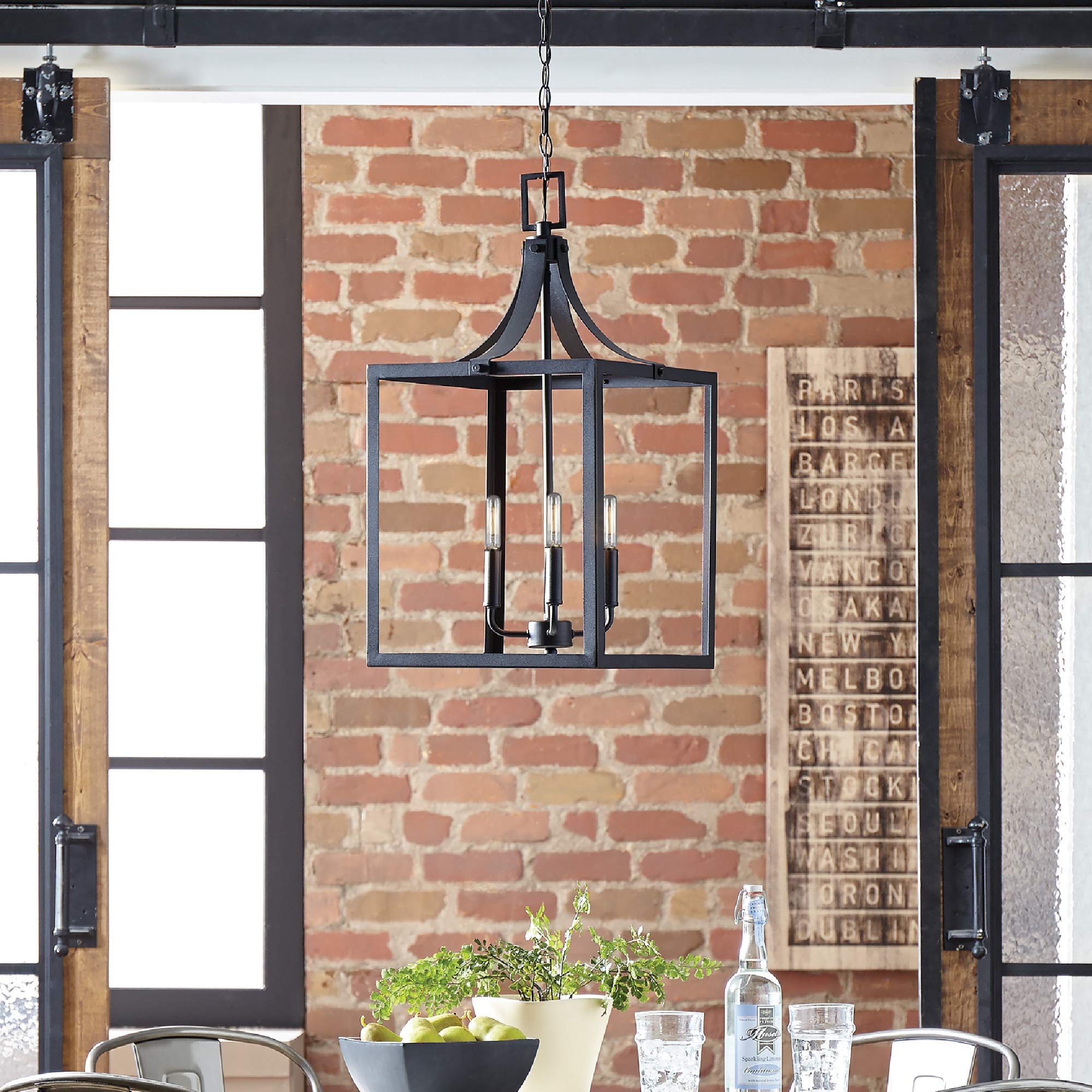 Sea Gull Lighting 5240603-12 Labette Medium Three-Light Hall / Foyer Hanging Modern Light Fixture, Black Finish