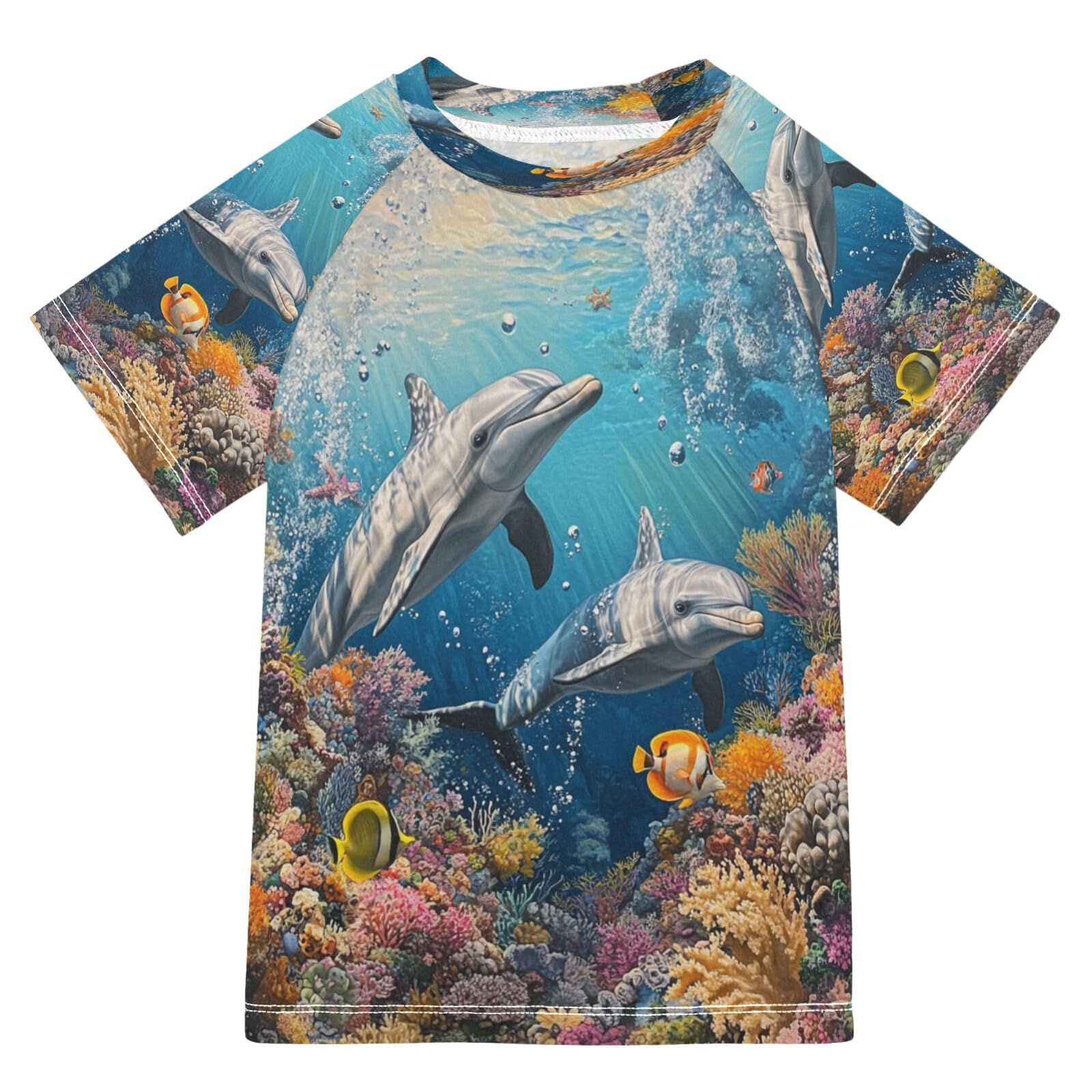 Boys Sun Shirts UV Protection Short Sleeve Rash Guard Swim Shirt Dolphin Water Shirt Rashguard 4T,8