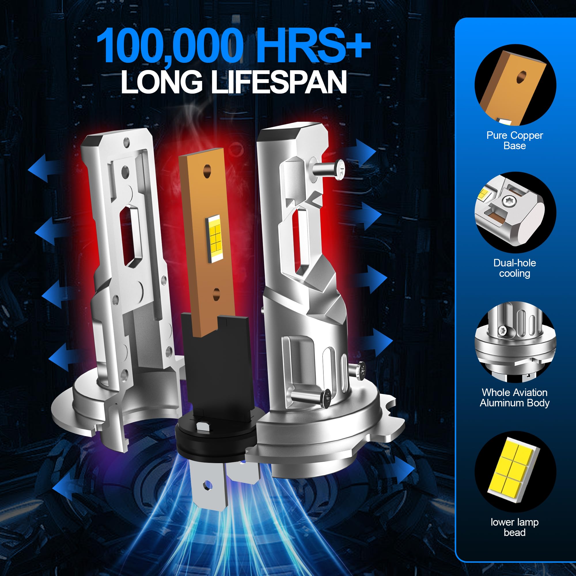 Kit Fari Led H1 H7, Kit Di Conversione Fari Abbaglianti/Anabbaglianti - Bianco Freddo 6000k, Luminosità 30000 Lumen, Pronto All'Uso, Compatibile Con La Maggior Parte Delle Auto, 2 Paia (H1x2 + H7x2)