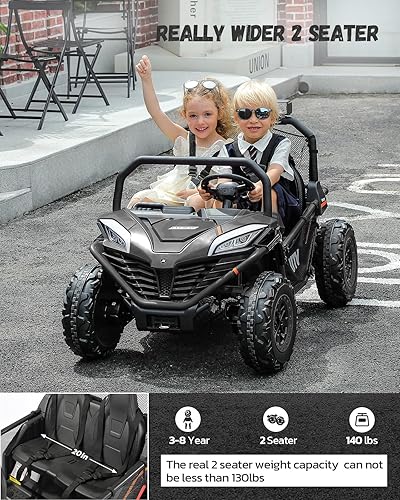 Miniatura 2 de ELEMARA Auto de paseo XL de 24 V y 2 plazas para niños, UTV eléctrico todoterreno alimentado de 10 AH, vehículo eléctrico 4WD 4.5 mph de juguete