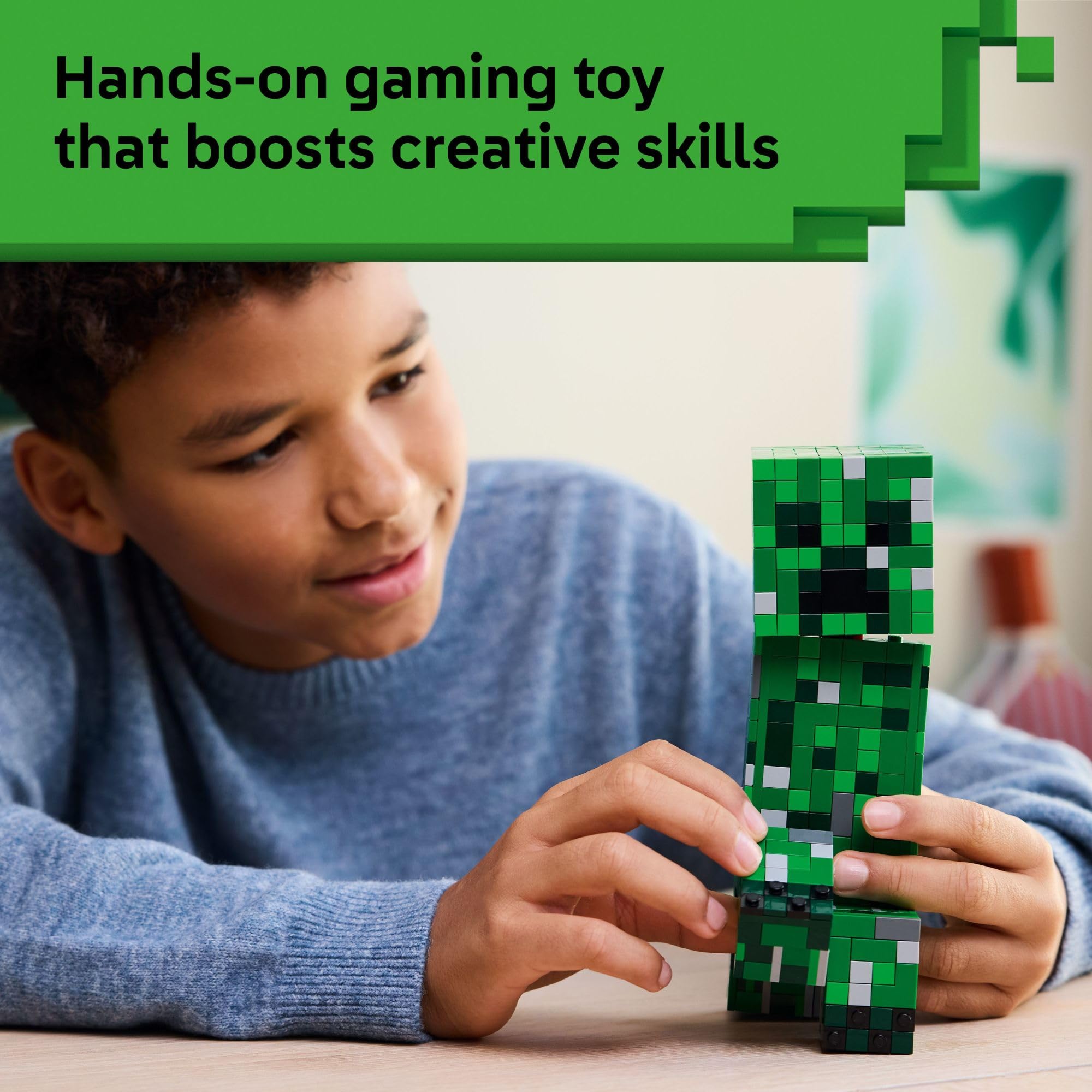 LEGO Minecraft The Creeper Kids Toy - Minecraft Toy for Gaming Fans - Room Decor for Gamers 10 and Up - Poseable Action Figure with 1st Version Minifigure - Gift for Boys and Girls - 21276