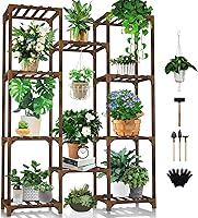 Uneedem 10-Tier Wood Plant Stand Indoor Outdoor - Holds 11 Pots, 150lbs Capacity Tall Shelf for Corner Balcony Patio Garden
