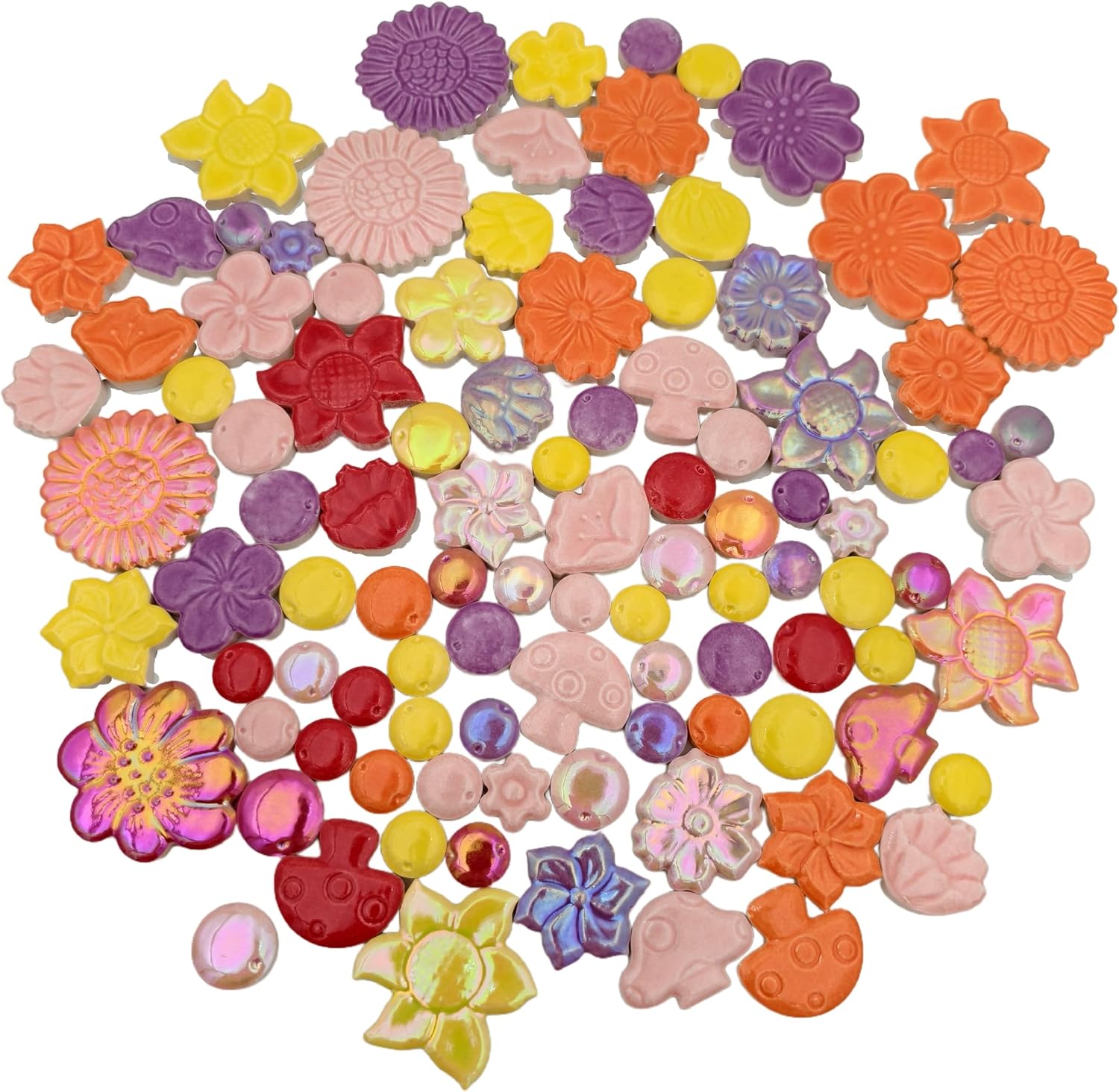 500g/1.1lb Random Color Irregular Ceramics Mosaic Tiles,DIY Making Creative Ceramic Mosaic Tiles for DIY Craft Plates Flowerpots Vases Cups Mosaic Making Supplies (Flowers)