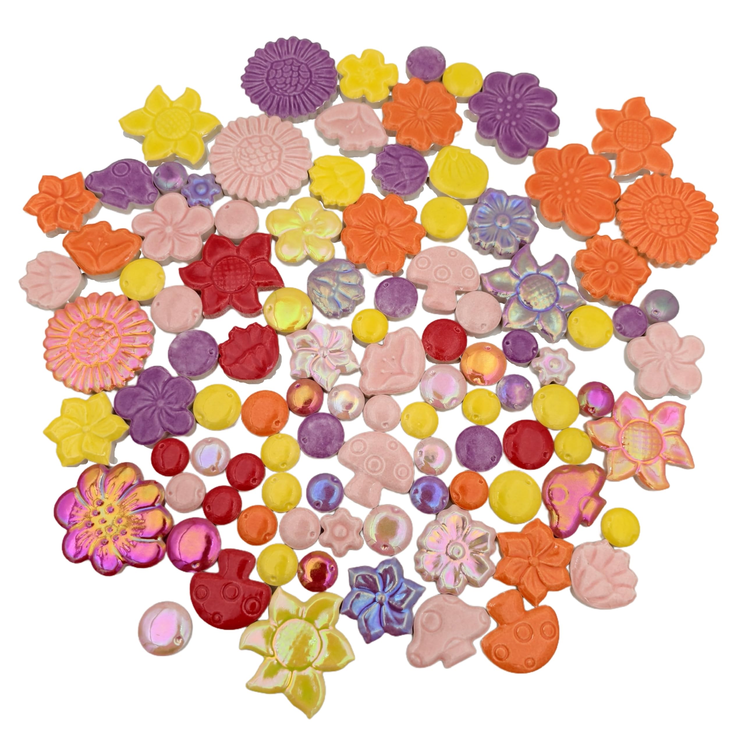 500g Random Ceramics Mosaic Tiles,DIY Making Creative Ceramic Mosaic Tiles for DIY Craft Plates Flowerpots Vases Cups Mosaic Making Supplies (Flowers, Berries, Mushrooms) — image 1