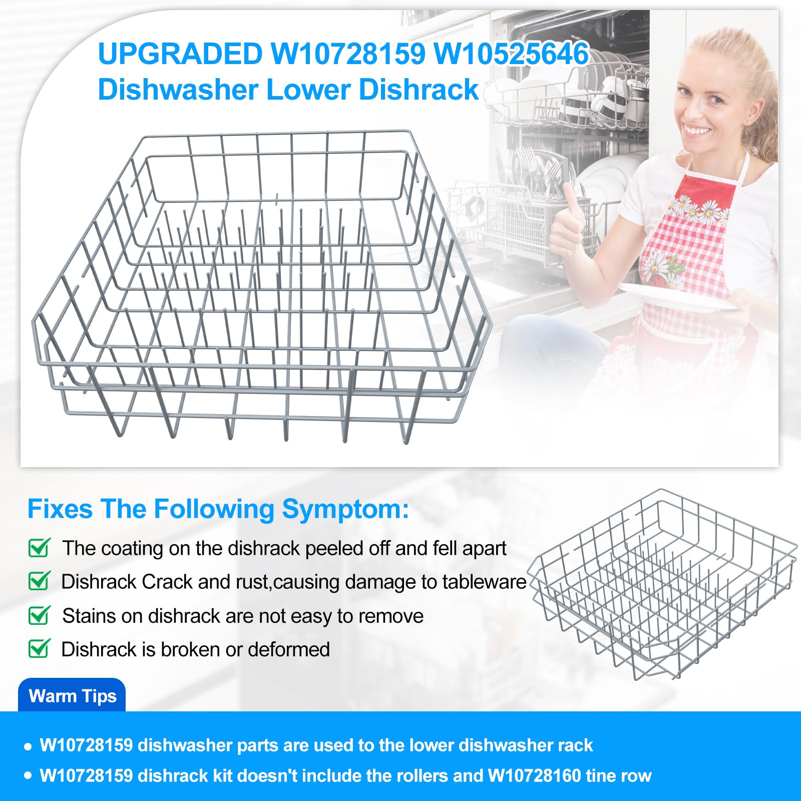 Kitchenaid Dish Rack UPGRADED W10728159 W10525646 Dishwasher Lower