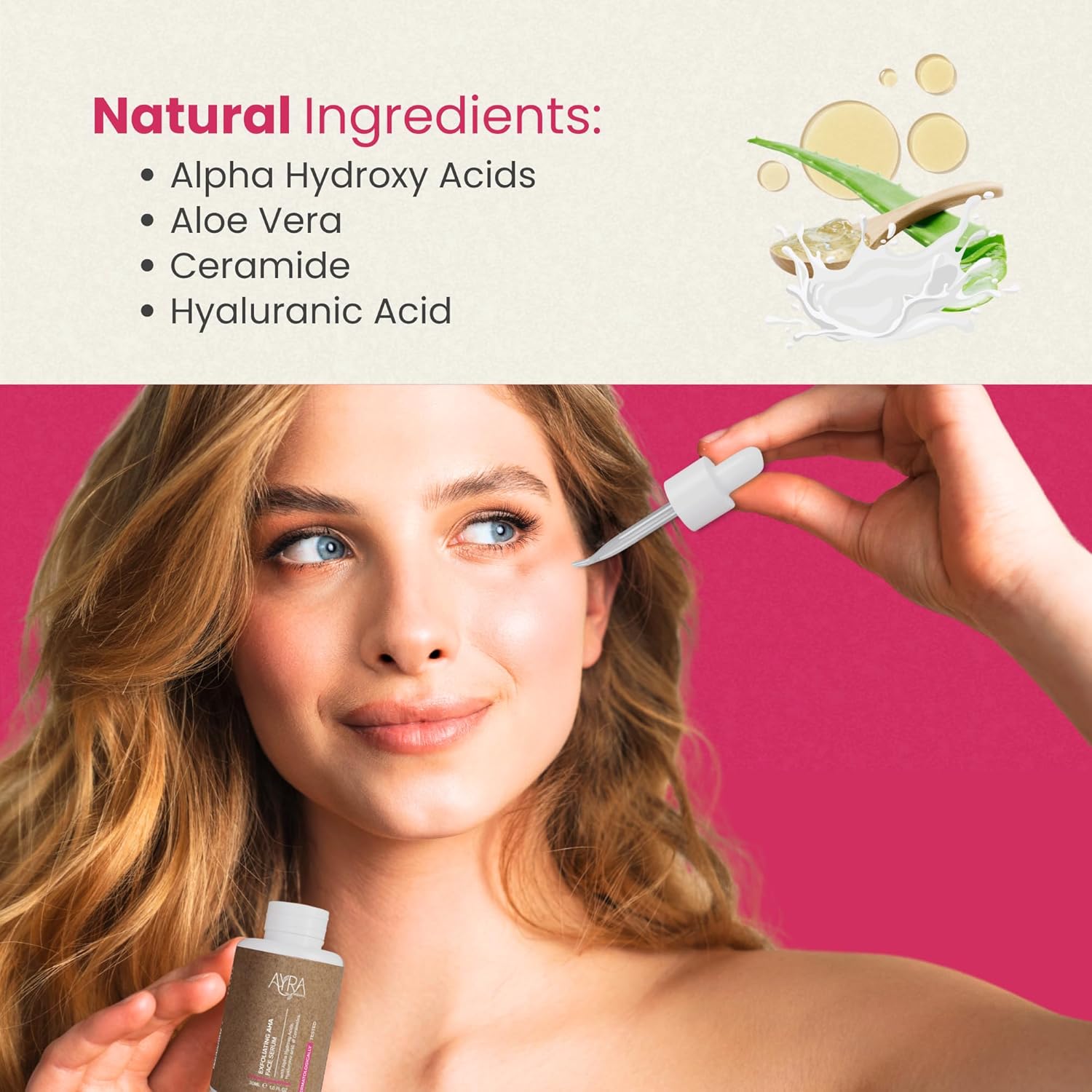 Exfoliating AHA Face Serum – 1 Fl Oz | Skin Peeling Solution with Alpha Hydroxy Acids, Hyaluronic Acid & Ceramides | Organic, Eco-Friendly & Ideal for Acne-Prone Skin