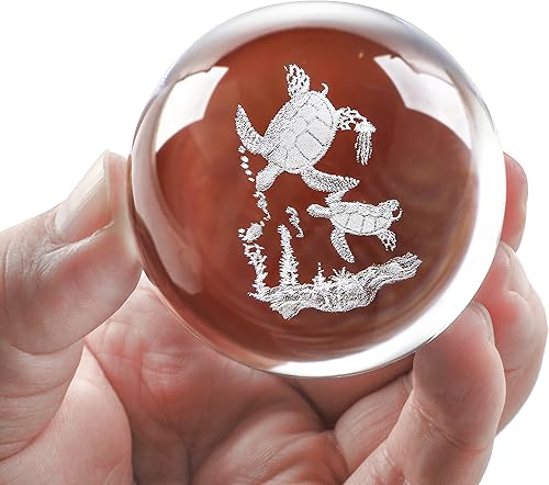 Miniatura 3 de 2.362 in 3D Laser Sea Turtle Ball Paperweight Bola de cristal de 2.3 pulgadas con soporte Decoración de mesa para el hogar