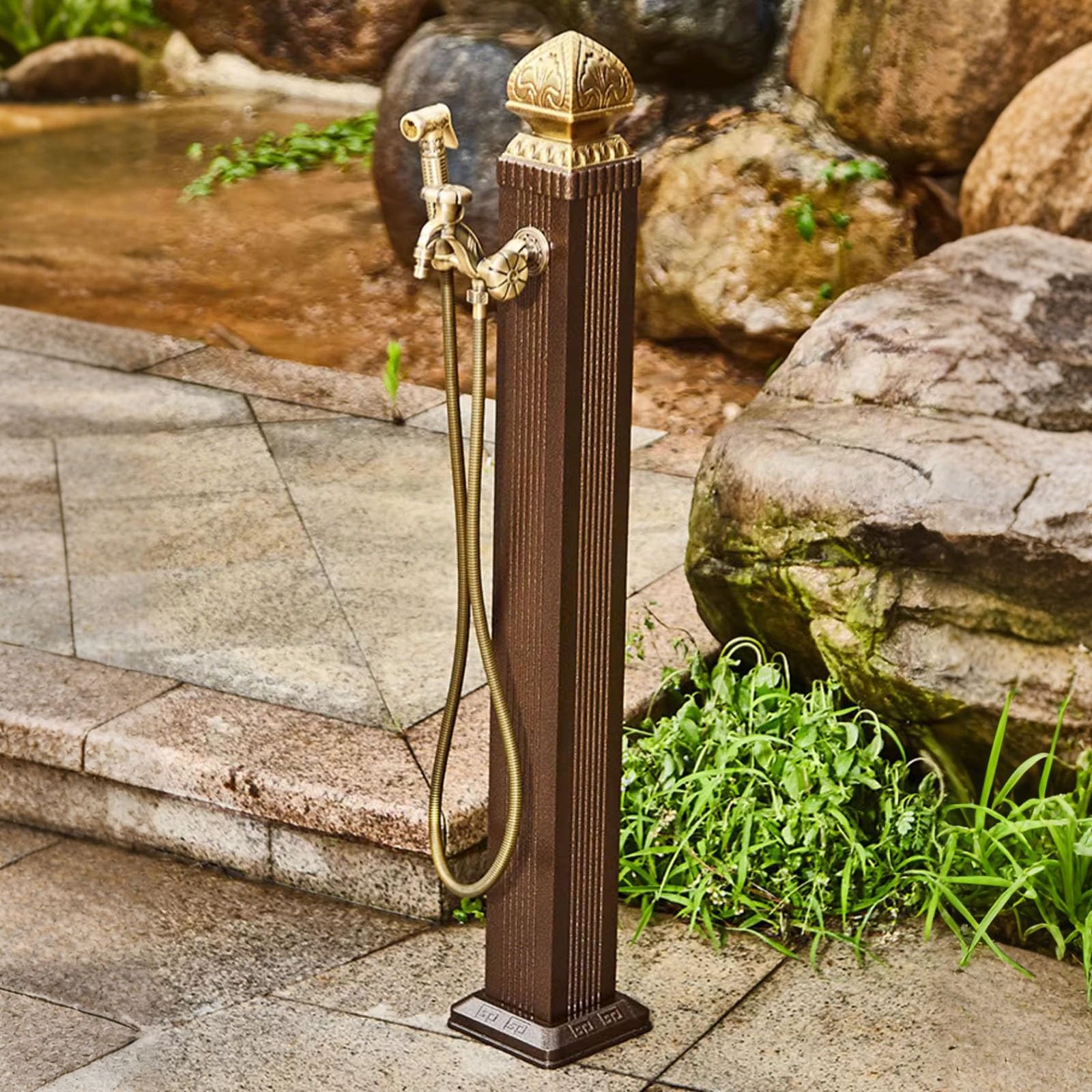 Soporte de Manguera de Jardín Independiente, Grifo de Columna para Exterior, Hidrante contra Incendios a Prueba de Heladas, Adecuado para Lavado y Riego de Automóviles(110cm/43.3in)