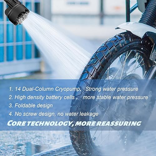 Miniatura 6 de Lavadora a presión portátil inalámbrica con tanque de 3.4 galones, boquilla 6 en 1, máximo 522 PSI, batería de litio de 4000 mAh, duración de la