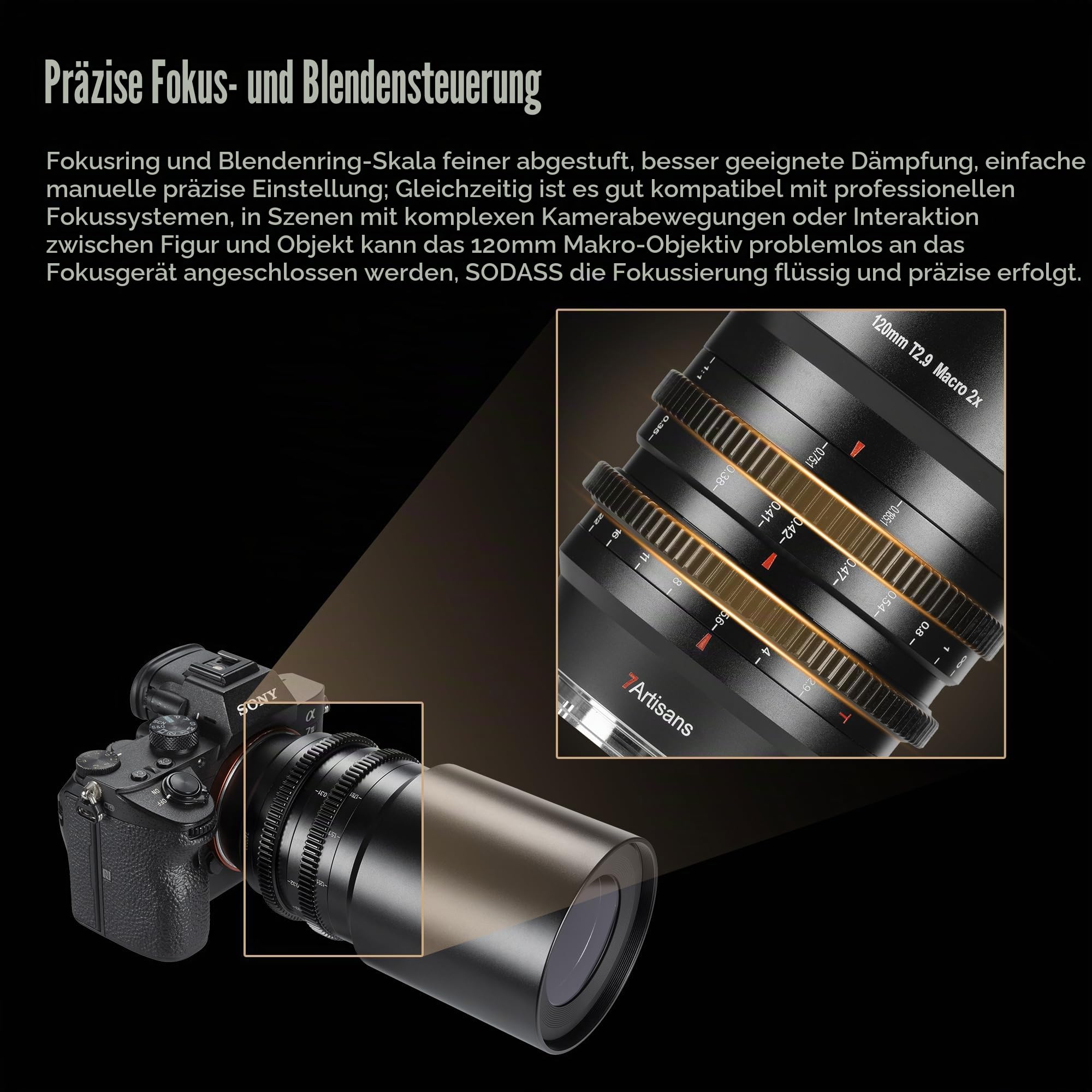 7artisans 120 mm T2.9 Macro 2X Cine-Objektiv, manuelles Cine-Objektiv mit festem Fokus, kompatibel mit Canon EOS-R-Mount EOS-Serie R,R1,R3,R52,R62,R6,R10,R50