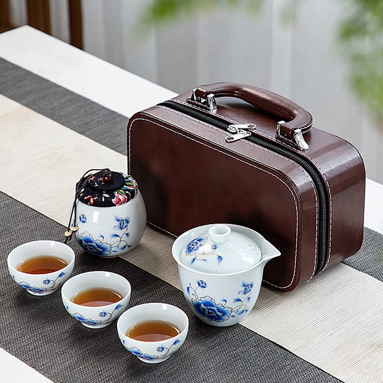 PROPFE Set da tè Mini Ceramica da Viaggio Portatile, Set di Tazze da tè in Porcellana Gongfu Kungfu Cinese per Donne Uomini Adulti, Set da tè Gaiwan con