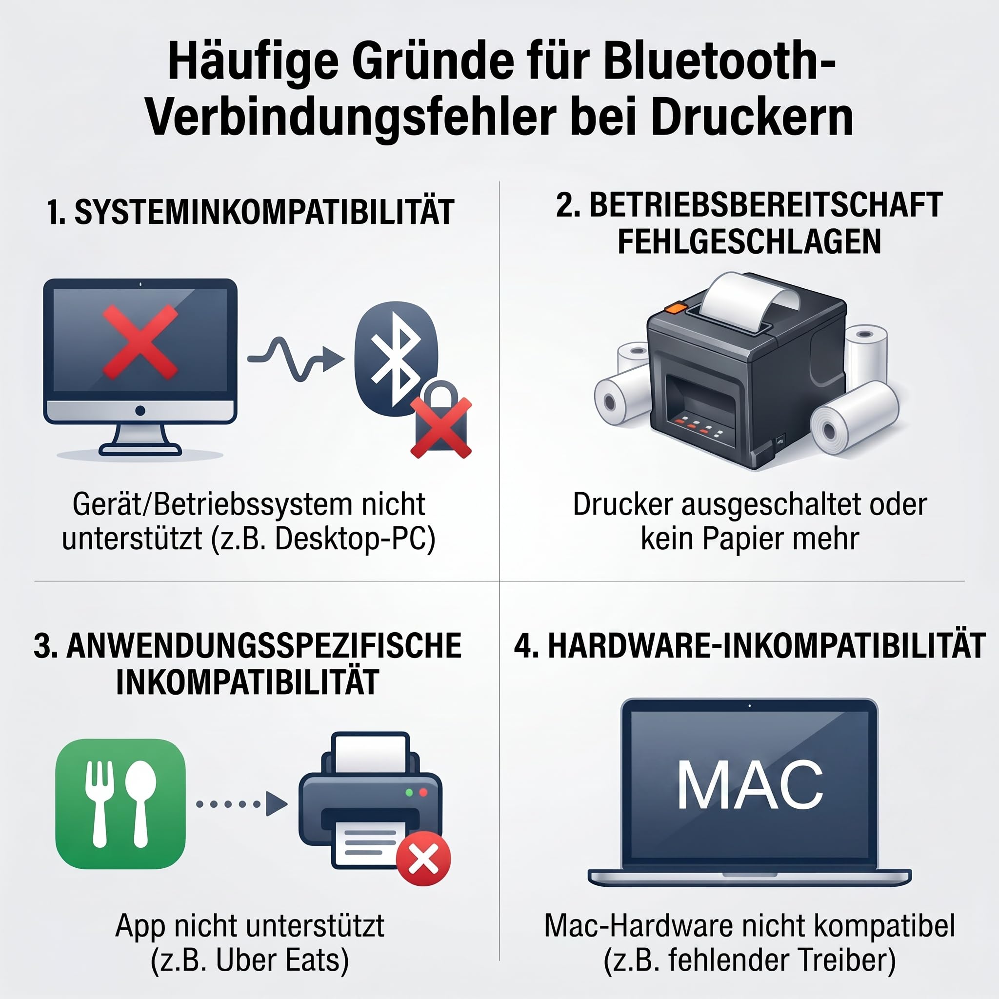 Thermodrucker 80mm Mobiler Einsatz, USB & Bluetooth, 300mm/s, Nur für Windows/Mac, Inkl. 5 Rollen + 58mm Adapter