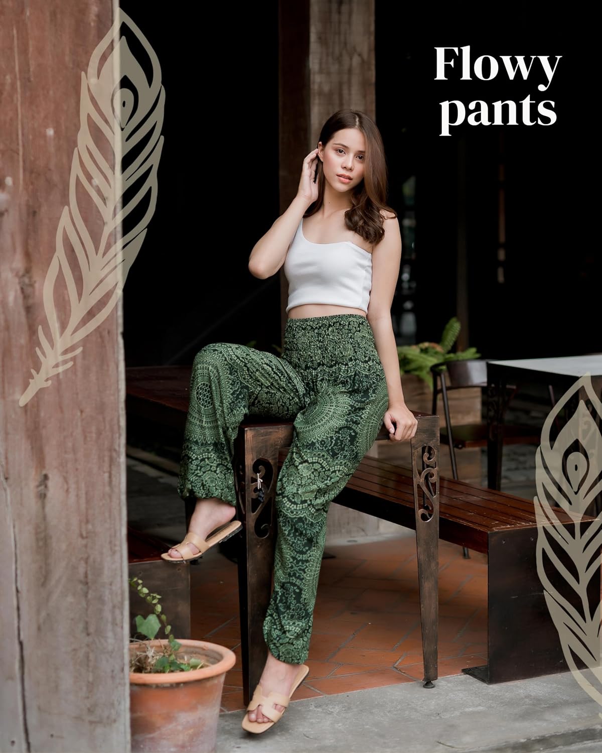 Boho Pants | Harem Pants Women with Pockets | Soft & Breathable Flowy Pajamas | Soft Yoga Pants| Hippie Clothes for Women - Image 3