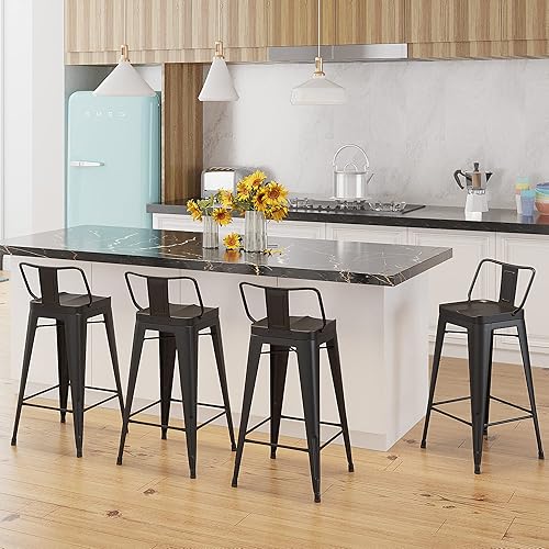 Miniatura 10 de Aklaus Juego de 4 taburetes de bar de metal de 30 pulgadas con respaldo, taburetes de bar negros con respaldo, taburetes de barra de altura de barra