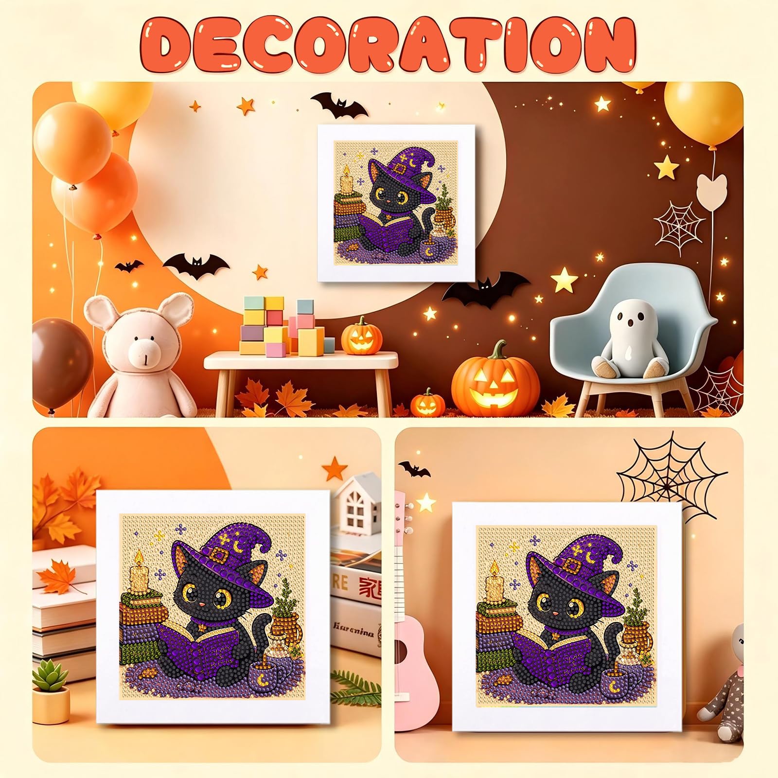 Halloween Cat Diamond Art Kit - Kids Craft -7