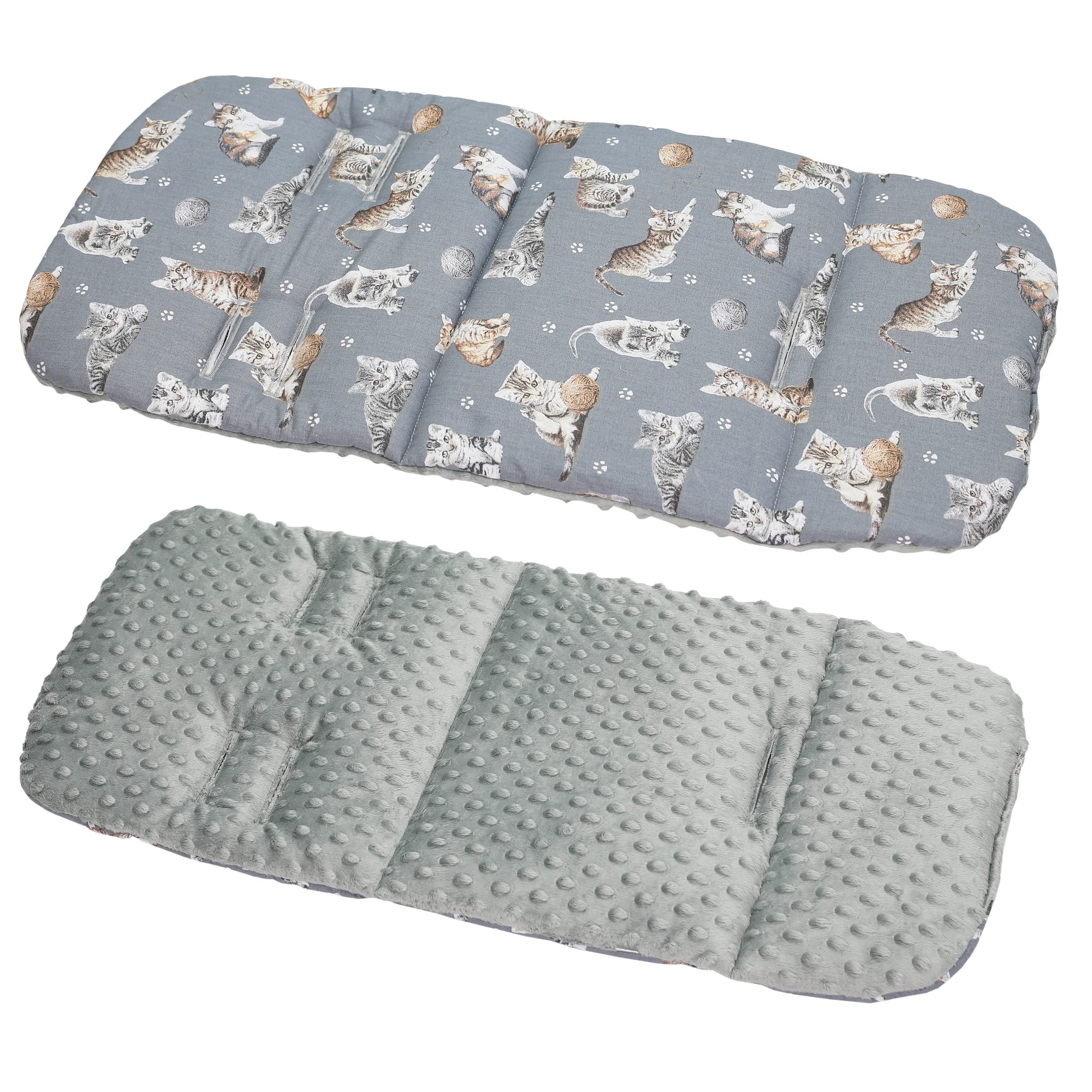 Cotton & Bubble Fleece Pram Insert, Liner Covers 5pt Universal Reversible (Kitty/Grey), Kitty / grey