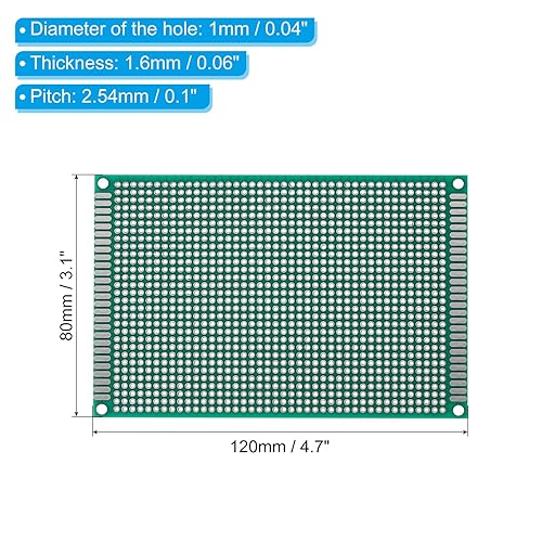 Miniatura 7 de PATIKIL Placa PCB de doble cara de 3.1 x 2.4 pulgadas, kit de prototipo de 5 piezas, Perfboard para experimentos electrónicos de soldadura DIY y