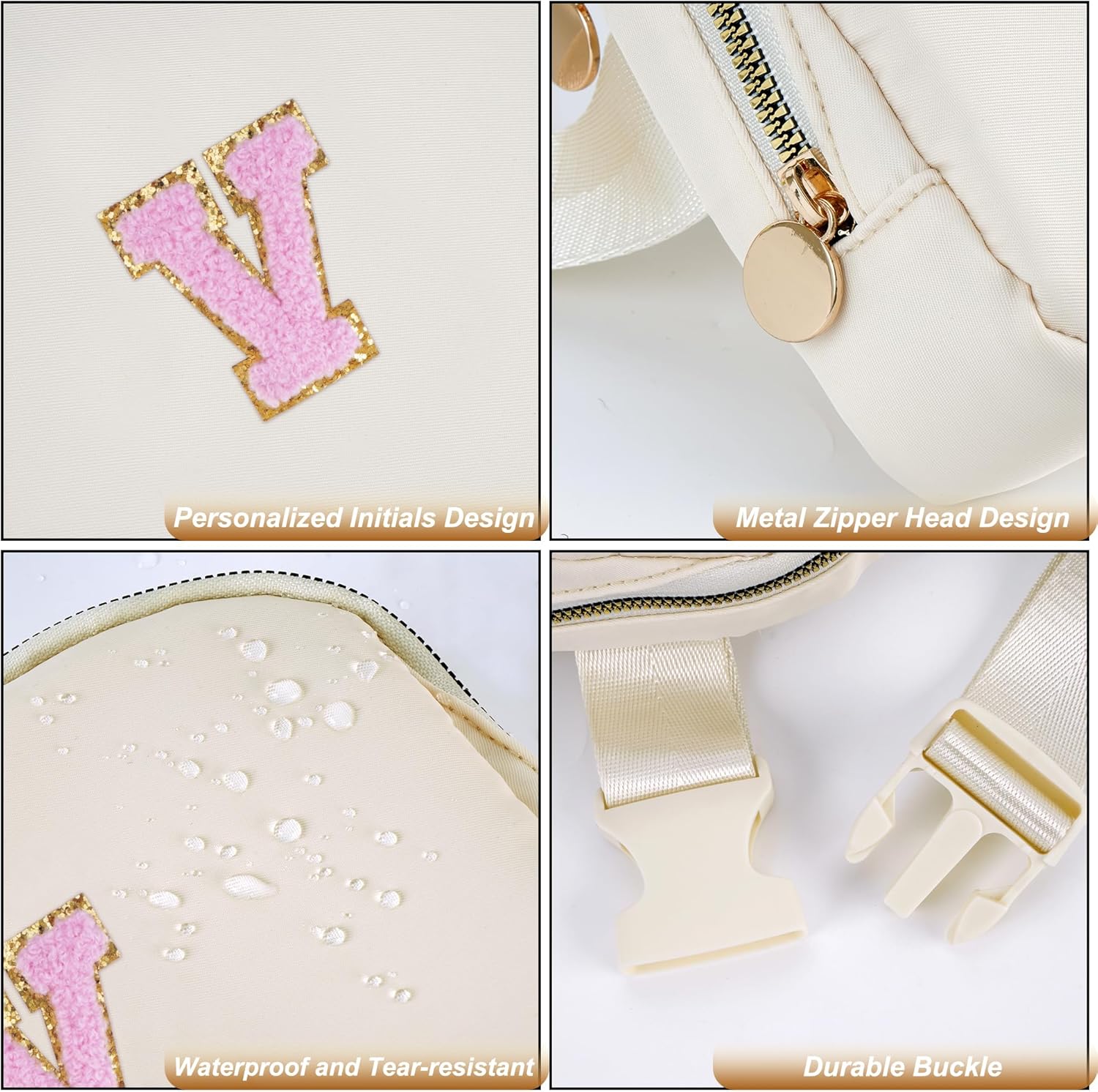 Personalized Belt Bag for Women Girls - Fashion Mini Waist Packs with Adjustable Strap - Trendy Travel Fanny Pack Crossbody Bags with Initial Letter - Teen Gifts | Cream,V - Image 6