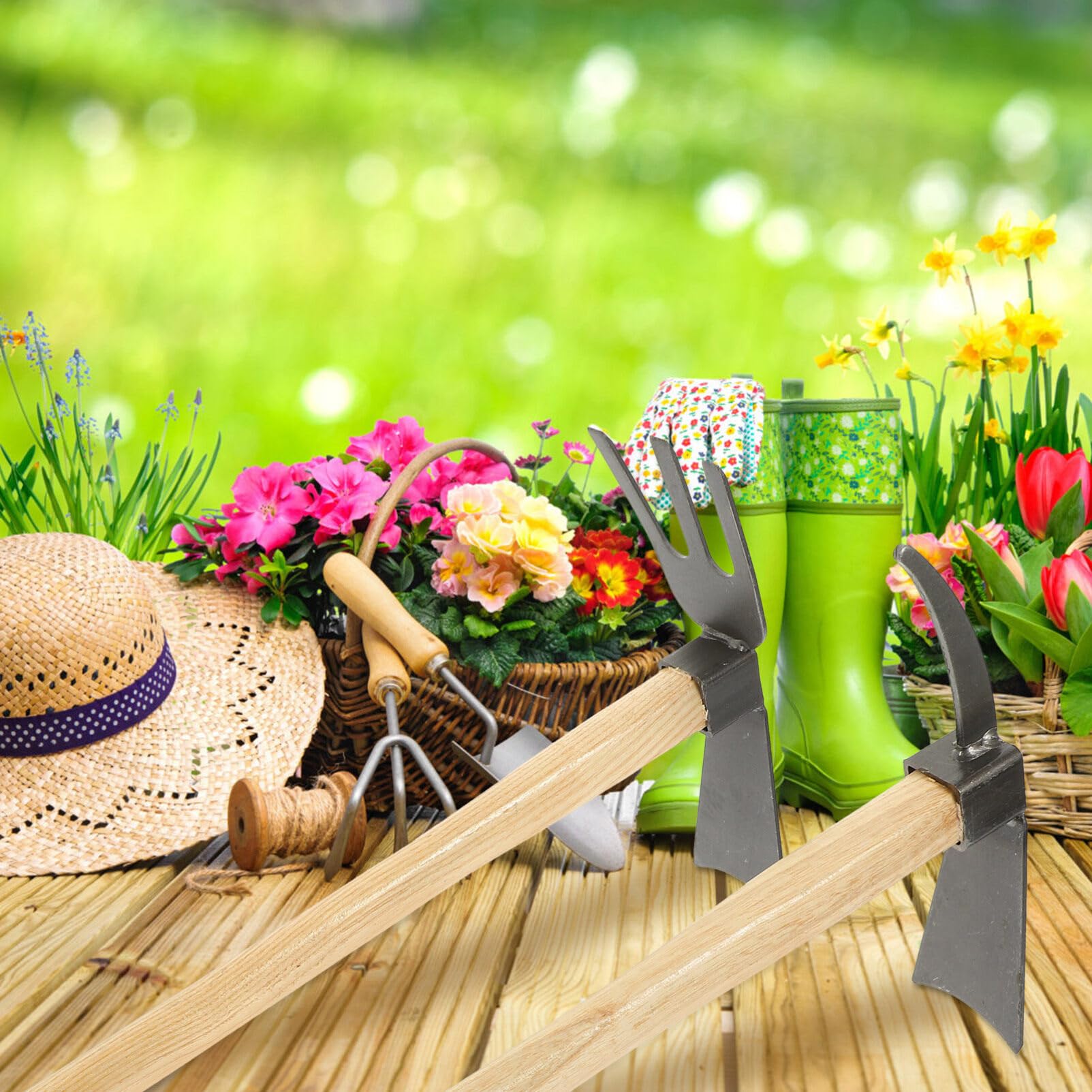 SUPVOX Rastrillo De Cultivador Y Azada Forjada 2 Piezas De Azada Pequeña para Arrancar Mini Azada con Mango De Madera Herramienta De Excavación De Jardín para Jardinería Prospección