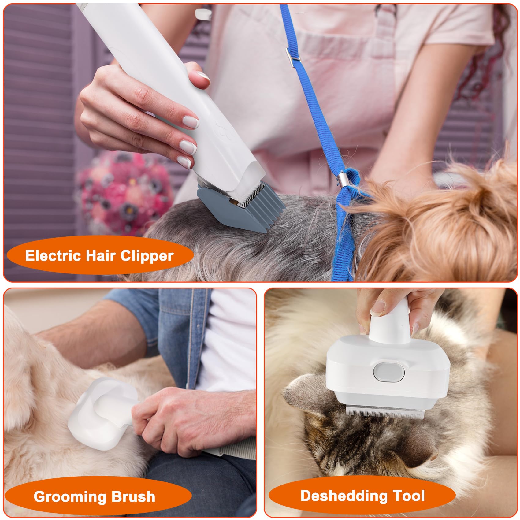 Kit per la toelettatura del cane e la toelettatura degli animali domestici 6 in 1 Spazzola per spargimento del cane Aspirazione 99% peli di animali domestici con 6 pettini tagliacapelli