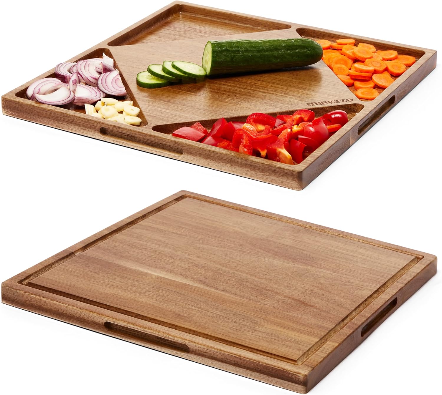 Mawazo Large Premium Acacia Wooden Chopping Board with Containers