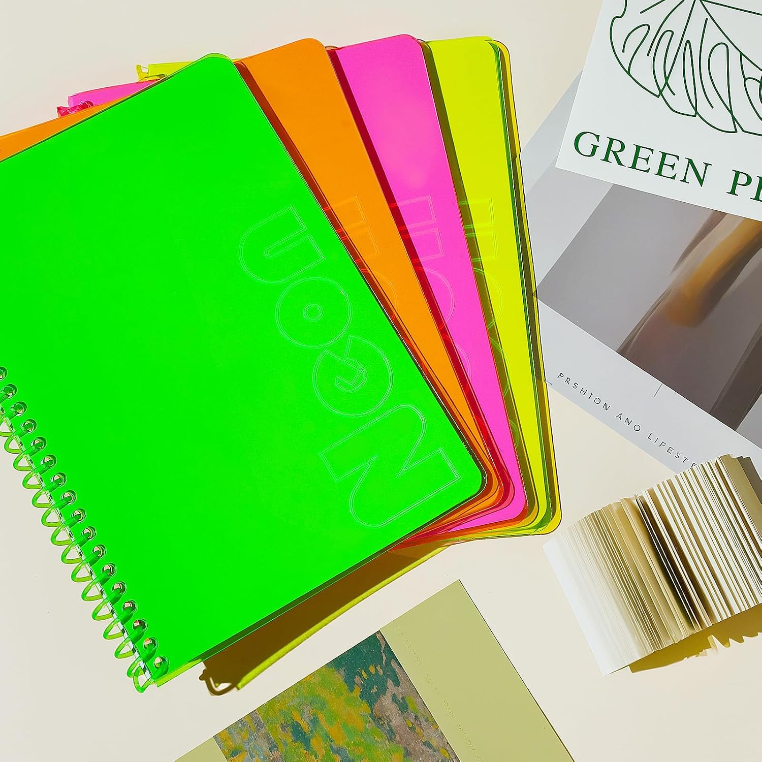 miikoul 4 Pack A5 Neon Spiral Lined Notebooks, 8.3" X 5.5", 80 Sheets/160 Pages Wide Ruled Spiral Journals Bulk Softcover Cover Notepad Color-Coded for Students Taking Class Home Office Back to School thumbnail
