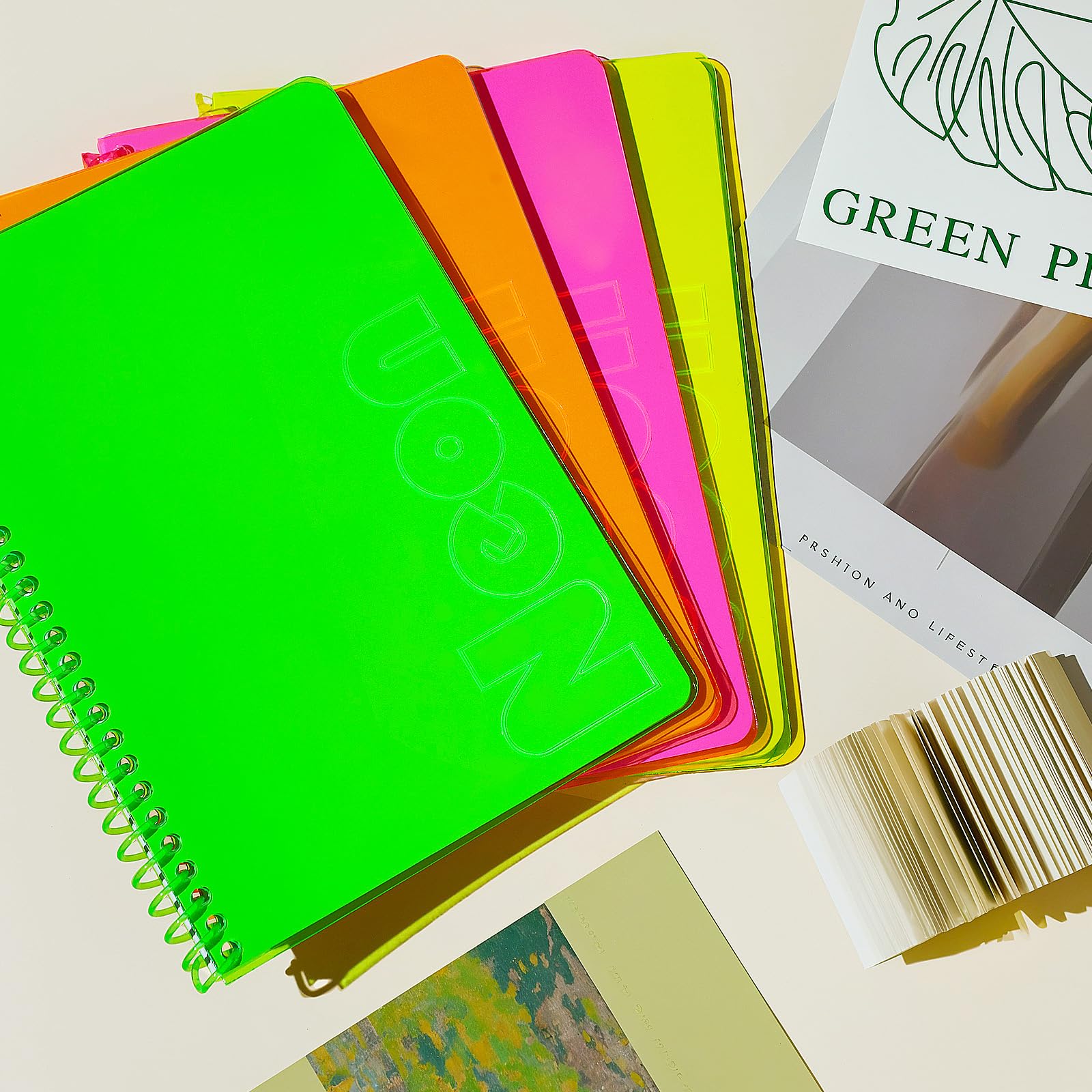miikoul Notizbücher, A5, neonfarben, Spiralbindung, liniert, 21,1 x 14 cm, 80 Blatt/160 Seiten, breit liniert, Notizblock, Softcover, Farbcodiert, für Studenten, Notizen im Unterricht, Heimbüro, 4