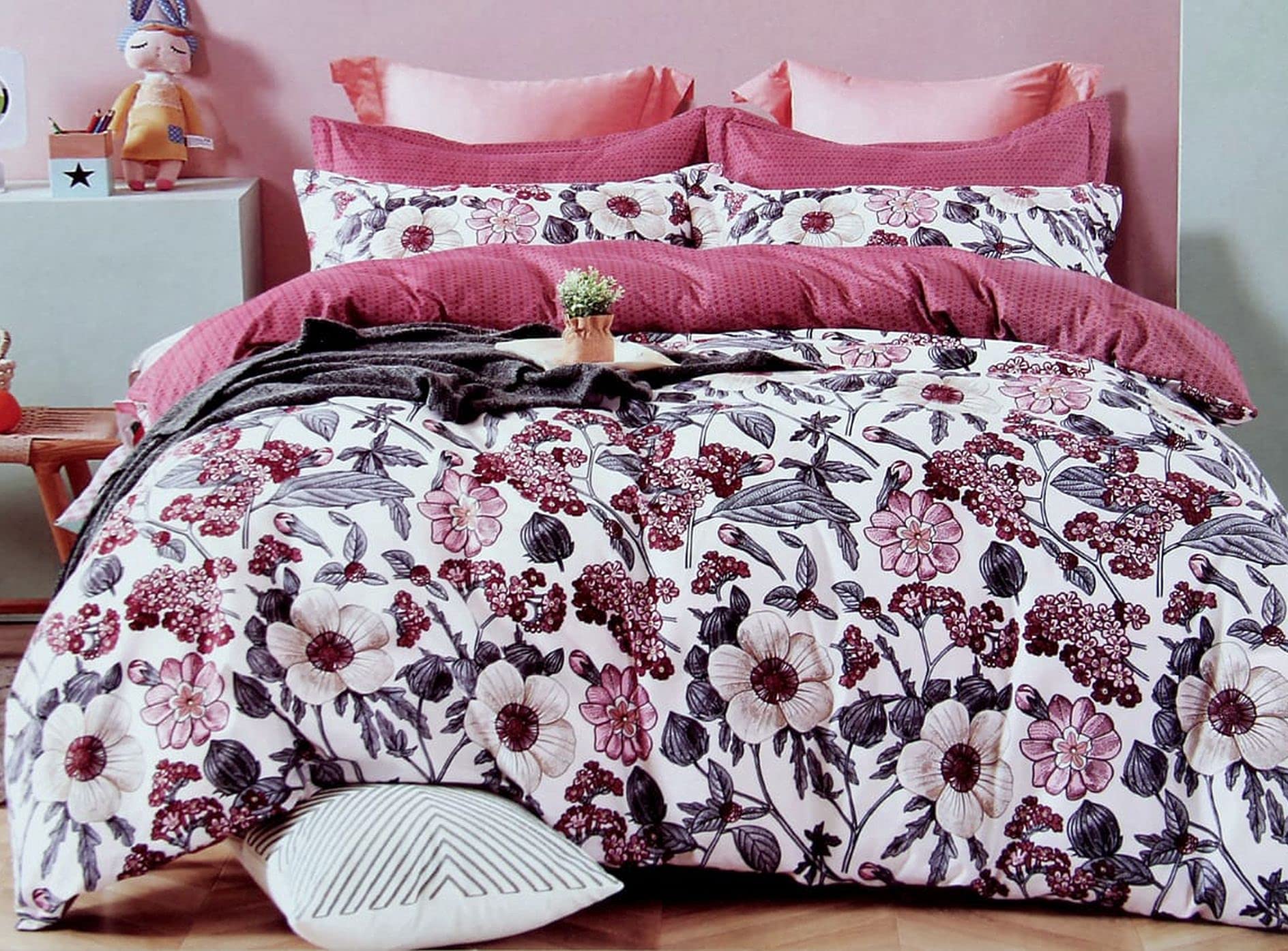 MOSHO 220 TC Cotton Double Bed King Size BedSheet Comforter Duvet Set with Elastic Fitted 78x78x10 Inch BedSheet, 2 Pillow Covers (King Comforter + King Elastic Fitted Bedsheet, A)-image-10