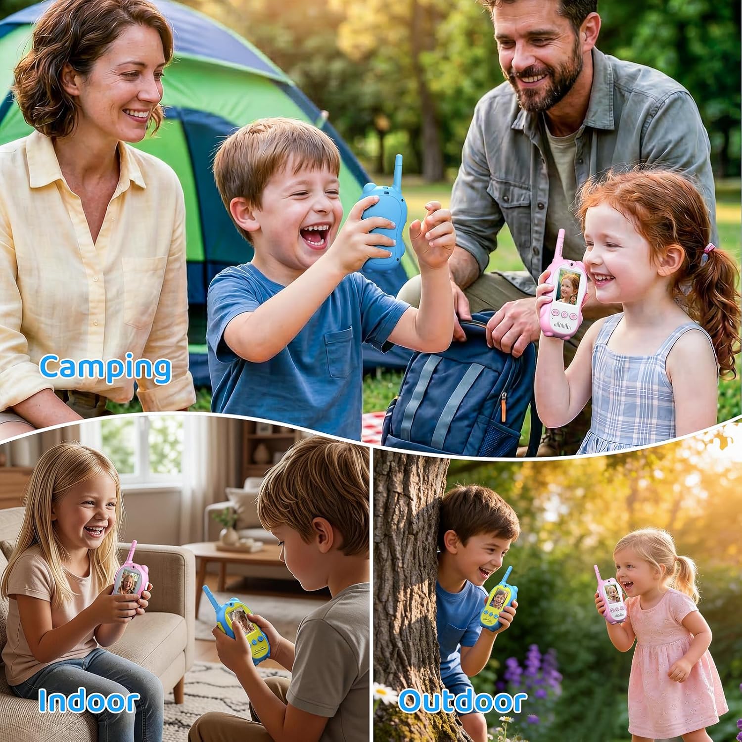 Video Walkie Talkies for Kids, 2 Pack Rechargeable Two Way Radios with Video Call & Audio-Only, Voice Changer & Sticker Effects, Long Range Indoor Outdoor Camping Toys for Boys Girls 3-12