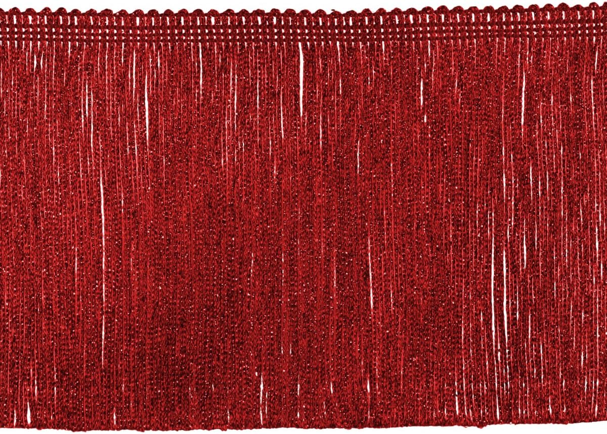 Decorative Trimmings 100% Rayon Chainette Fringe, 6" x 9 yd, Metallic Cherry Red