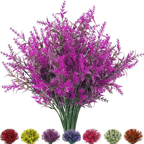 Flores artificiales de lavanda para exteriores, 20 paquetes de flores de plástico sintético resistentes a los rayos UV para exteriores, arbustos